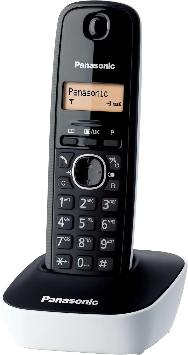 تلفن بی سیم دیجیتال پاناسونیک مدل KX-TG1611JTW، واحد پایه و یک گوشی، شناسه تماس گیرنده، باتری با دوام طولانی، صفحه نمایش LCD، دفترچه تلفن، انتخاب حافظه، آلارم، سفید