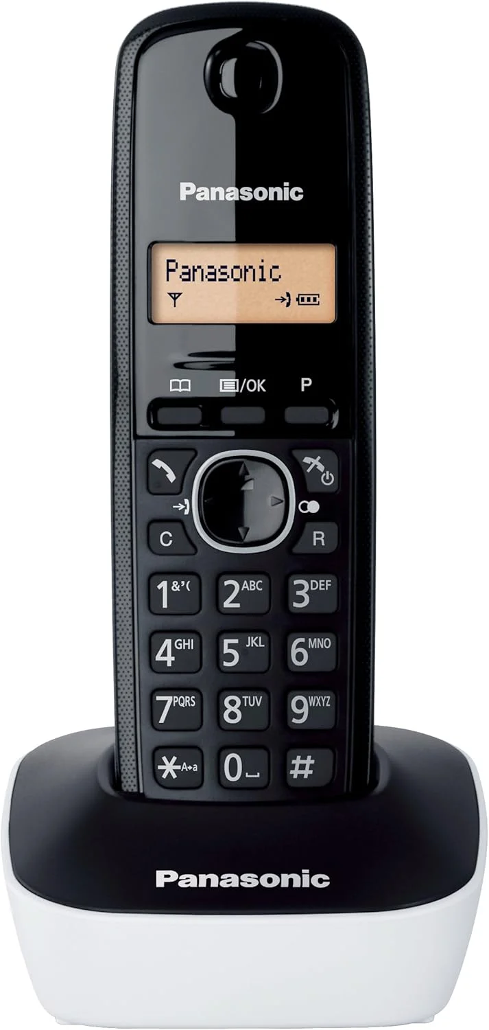 تلفن بی سیم دیجیتال پاناسونیک مدل KX-TG1611JTW، واحد پایه و یک گوشی، شناسه تماس گیرنده، باتری با دوام طولانی، صفحه نمایش LCD، دفترچه تلفن، انتخاب حافظه، آلارم، سفید