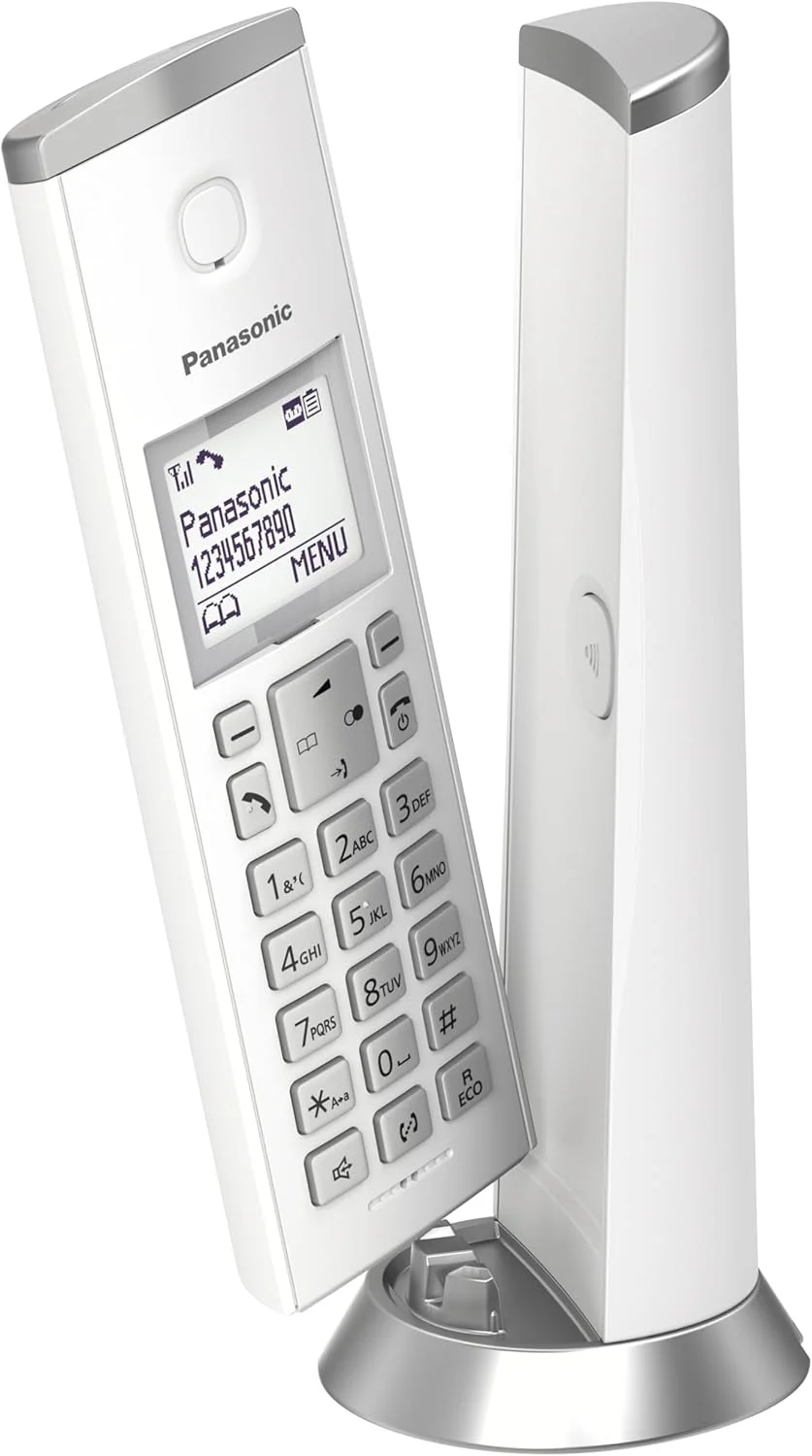 تلفن بی سیم پاناسونیک مدل KX-TGK220 با طراحی زیبا، دارای تلفن گویا، مسدود کننده تماس و حالت مزاحم نشوید - سفید