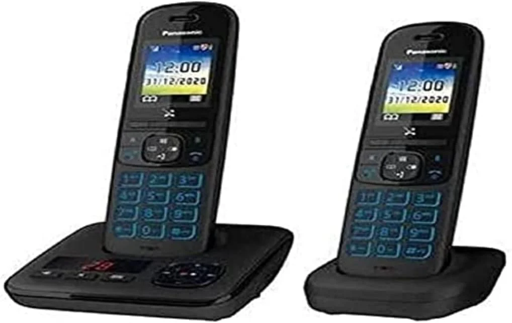 تلفن بی سیم دیجیتال پاناسونیک مدل KX-TGH722FRB DECT با پاسخگوی دیجیتال، پایه و 2 گوشی، هندزفری، شناسایی تماس، مسدود کردن تماس های ناخواسته، صفحه نمایش ال سی دی رنگی، مشکی