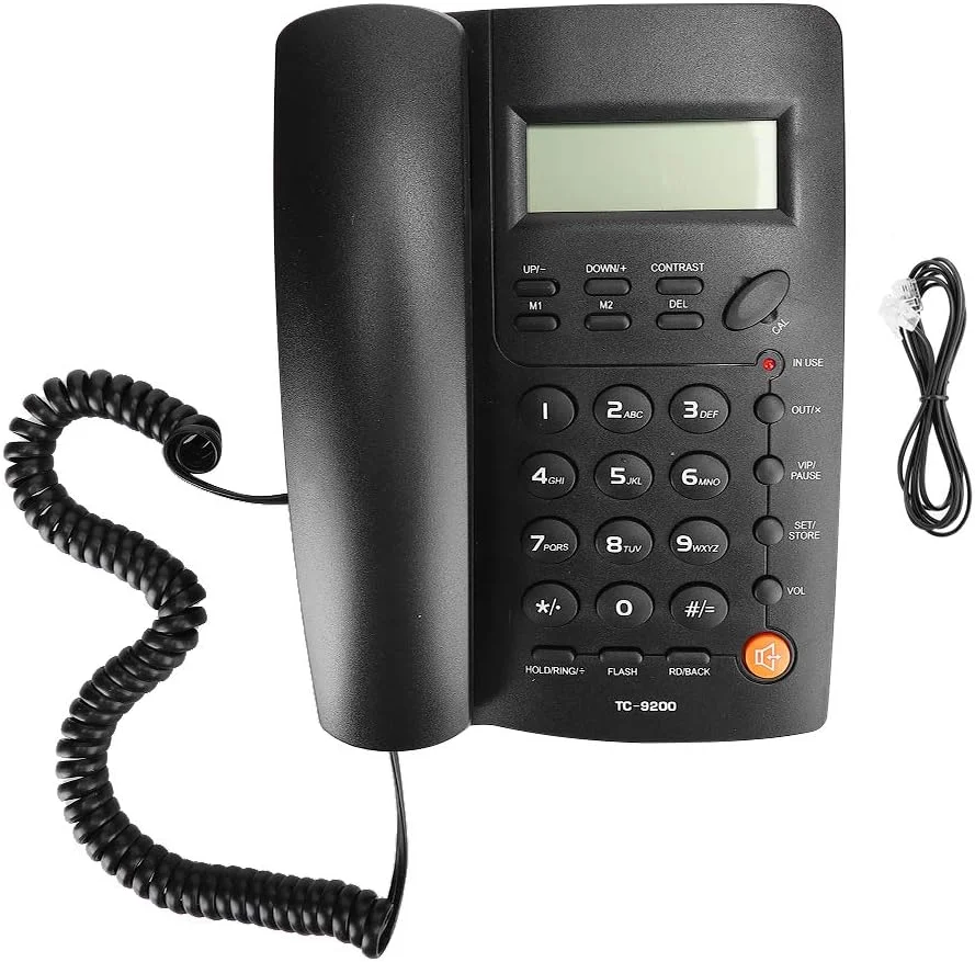 تلفن رومیزی مشکی مدل TC-9200 ABS با قابلیت نمایش شماره تماس گیرنده و مناسب برای خانواده، کسب و کار و هتل