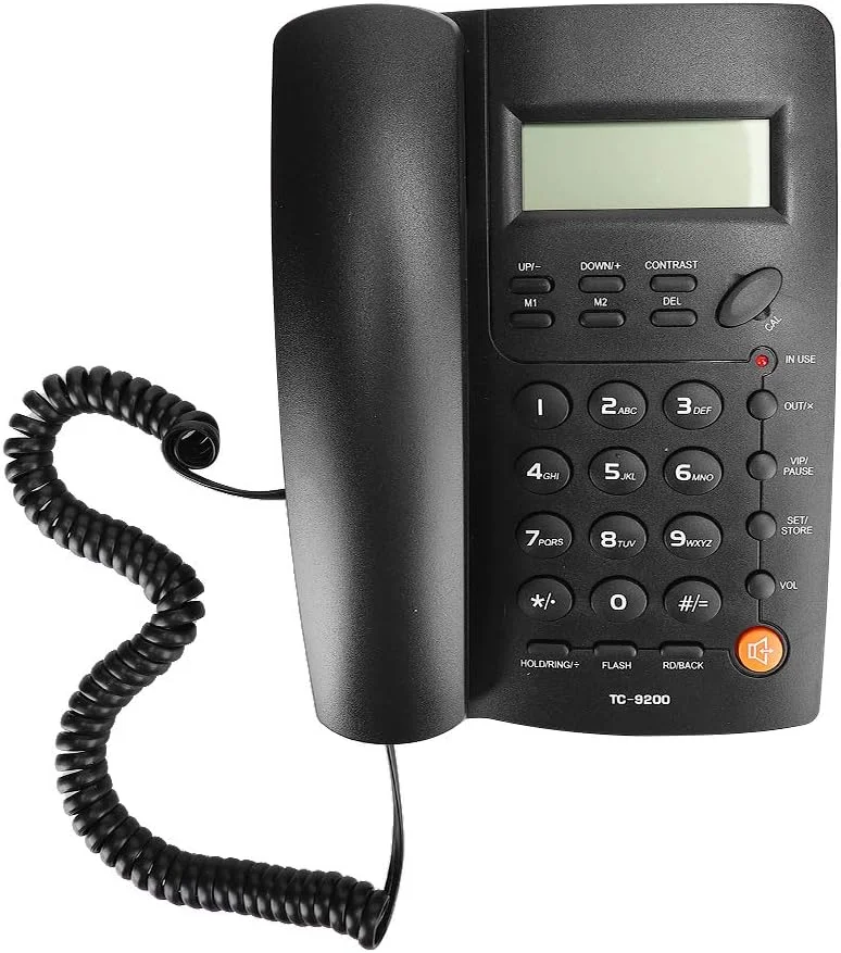 تلفن رومیزی مشکی مدل TC-9200 ABS با قابلیت نمایش شماره تماس گیرنده و مناسب برای خانواده، کسب و کار و هتل