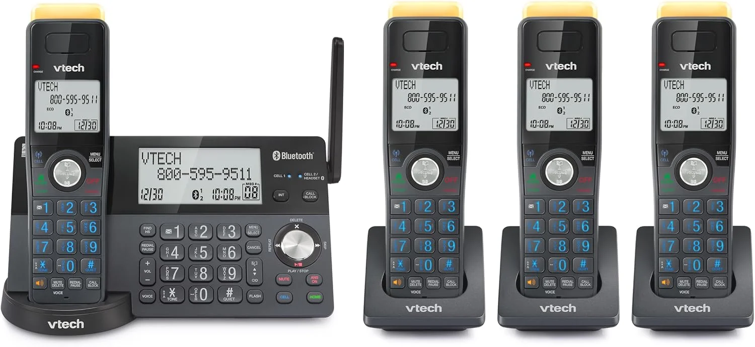 تلفن بی سیم DECT 6.0 برد فوق العاده VTech IS8128-41 با 4 گوشی برای منزل به همراه پیغام گیر، برد 700 متری، مسدود کردن تماس، اتصال بلوتوث به موبایل، ارتباط داخلی