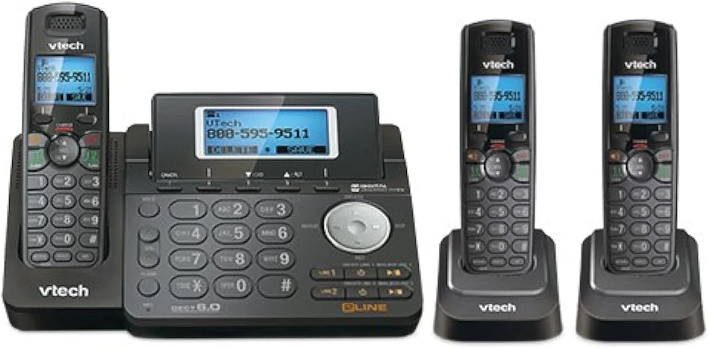 تلفن بی سیم دو خطی قابل ارتقا VTech DS6151-11 DECT 6.0 + (2) گوشی جانبی DS6101-11، مشکی