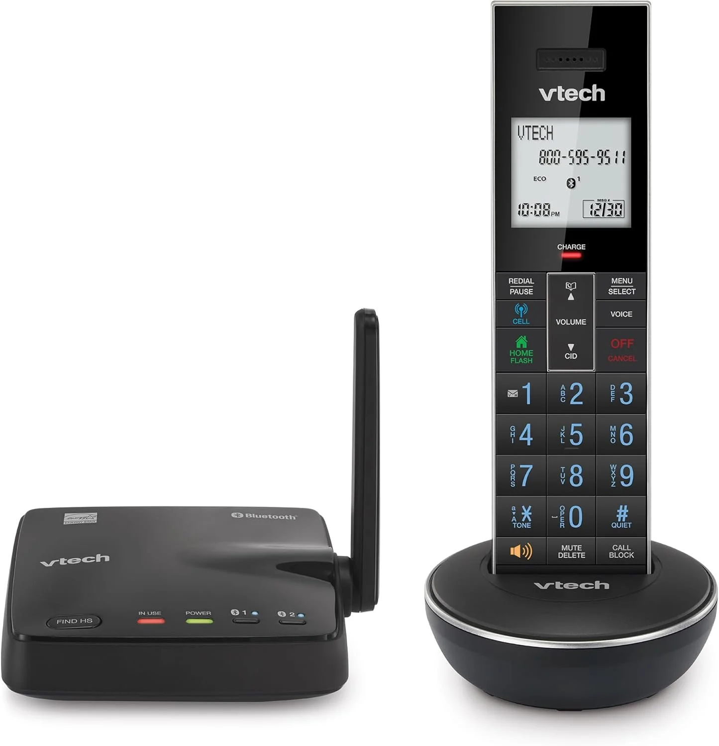 تلفن بی سیم قابل ارتقا VTech LS6331 با فرستنده قابل نصب روی میز/دیوار DECT 6.0، اتصال بلوتوث به تلفن همراه، بلندگوی گوشی با کیفیت صدای عالی، تلفن ثابت با مسدود کننده تماس هوشمند