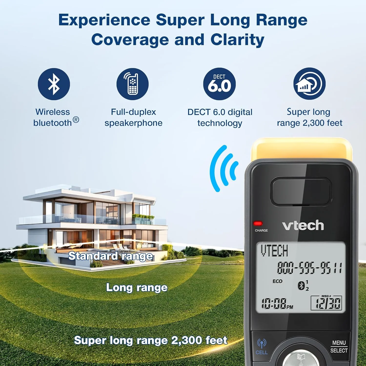 تلفن بی سیم DECT 6.0 برد فوق العاده VTech IS8128-41 با 4 گوشی برای منزل به همراه پیغام گیر، برد 700 متری، مسدود کردن تماس، اتصال بلوتوث به موبایل، ارتباط داخلی