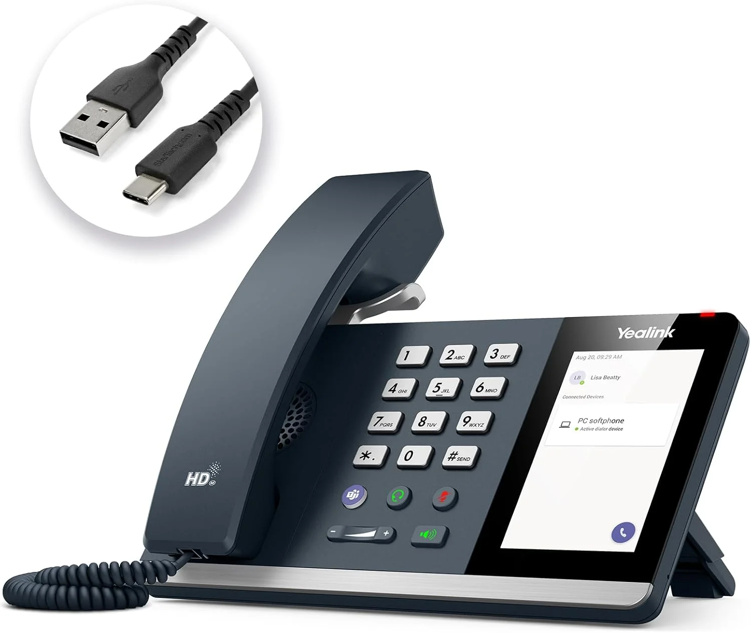 تلفن رومیزی USB Yealink MP45 دارای گواهینامه Microsoft Teams، جایگزین مقرون به صرفه برای MP50، تلفن SIP/VoIP نیست | اتصال آسان از طریق کابل USB-A/C | تغذیه از طریق کامپیوتر | اختصاصی برای Teams و Skype