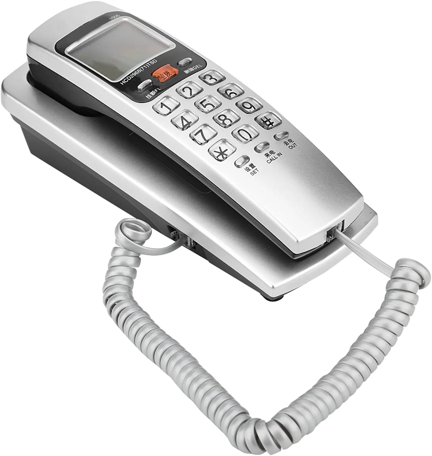 تلفن سیمی Vikye، تلفن های ثابت برای تلفن دیواری خانگی با شناسه تماس گیرنده استاندارد FSK/DTMF، یادآوری، عملکرد پخش مجدد با یک لمس (نقره ای)