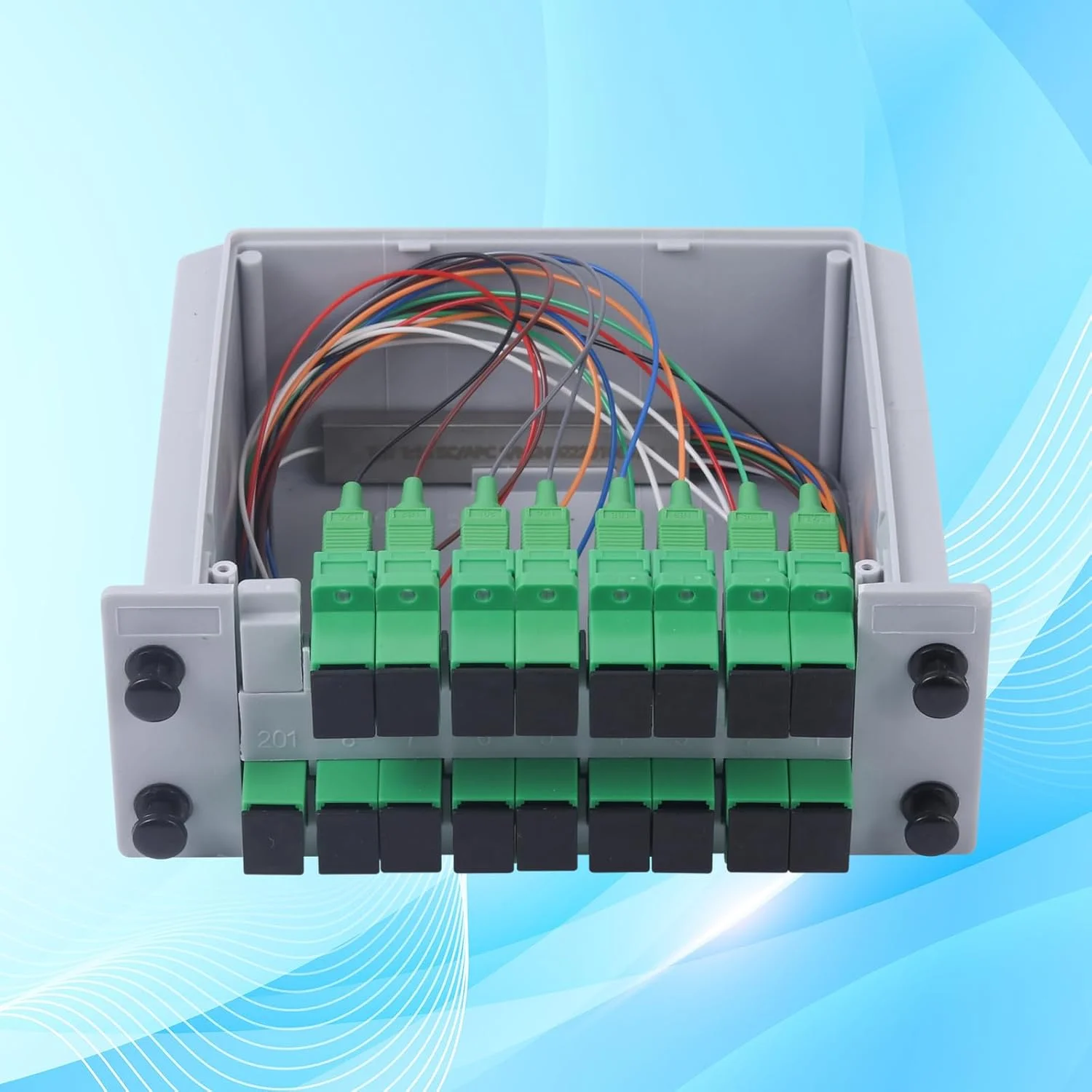 یک عدد تقسیم کننده فیبر نوری PLC مدل SC/APC 1x16، تقسیم کننده فیبر نوری کارتی SC APC از 1 به 4 برای سیم کشی خانگی، پروژه های مهندسی، شبکه فیبر نوری LAN، جعبه توزیع فیبر، اتاق های شبکه