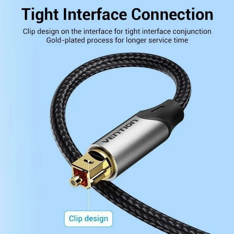 کابل فیبر نوری Toslink با روکش بافته شده پنبه ای VENTION، کابل صوتی دیجیتال S/PDIF با بدنه آلیاژ آلومینیوم، کابل فیبر نوری صدا برای سینمای خانگی CD PS4 Xbox ساندبار (بافته شده پنبه ای، 3 متر)