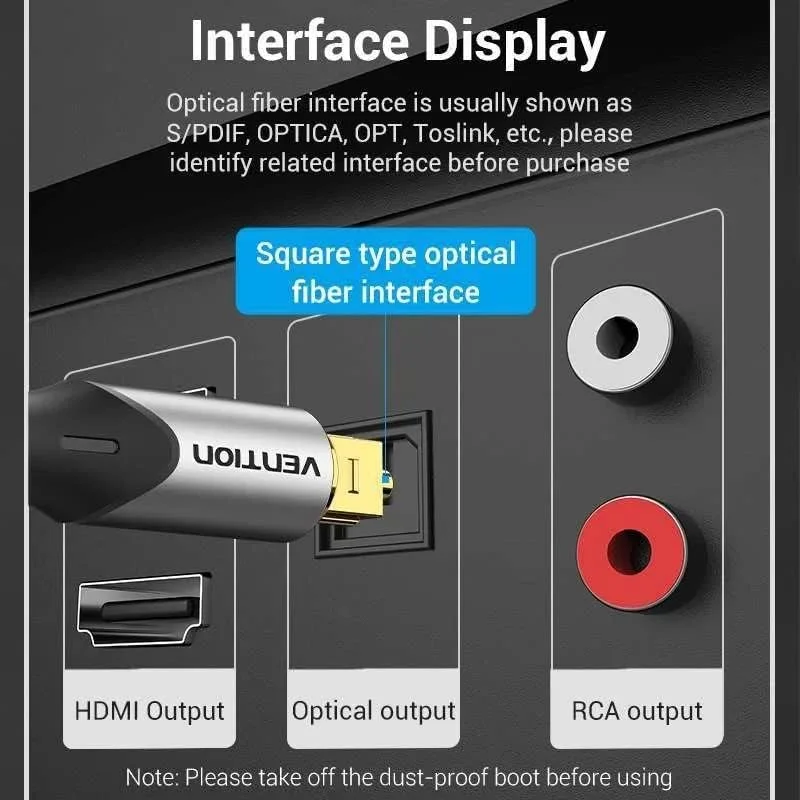 کابل فیبر نوری Toslink با روکش بافته شده پنبه ای VENTION، کابل صوتی دیجیتال S/PDIF با بدنه آلیاژ آلومینیوم، کابل فیبر نوری صدا برای سینمای خانگی CD PS4 Xbox ساندبار (بافته شده پنبه ای، 3 متر)