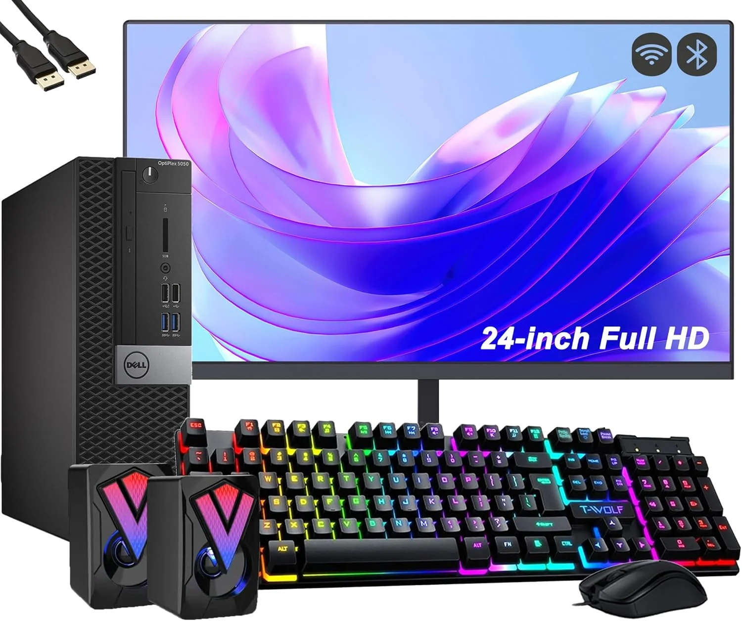 کامپیوتر رومیزی دل OptiPlex 5050 SFF - پردازنده Intel Core i5-6500، رم 16 گیگابایت، SSD 256 گیگابایت، مانیتور 24 اینچ FHD، کیبورد و ماوس، ویندوز 10 پرو