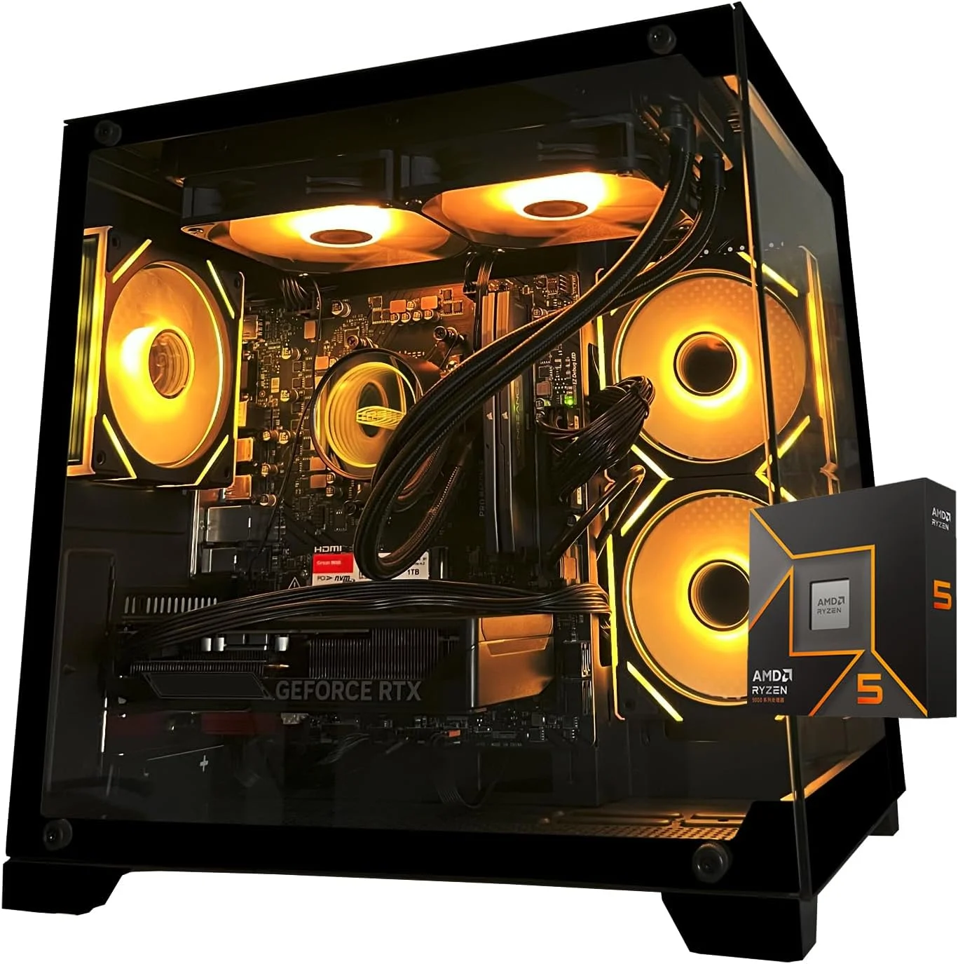 کامپیوتر رومیزی مخصوص بازی، AMD Ryzen 5 9600X، RTX5060 8GB، رم 32GB DDR5 و 1TB M.2 NVMe PCle4.0، فن ARGB، WiFi، کنسول طراحی بازی، اتاق Sea View، کیس کامپیوتر از پیش ساخته شده