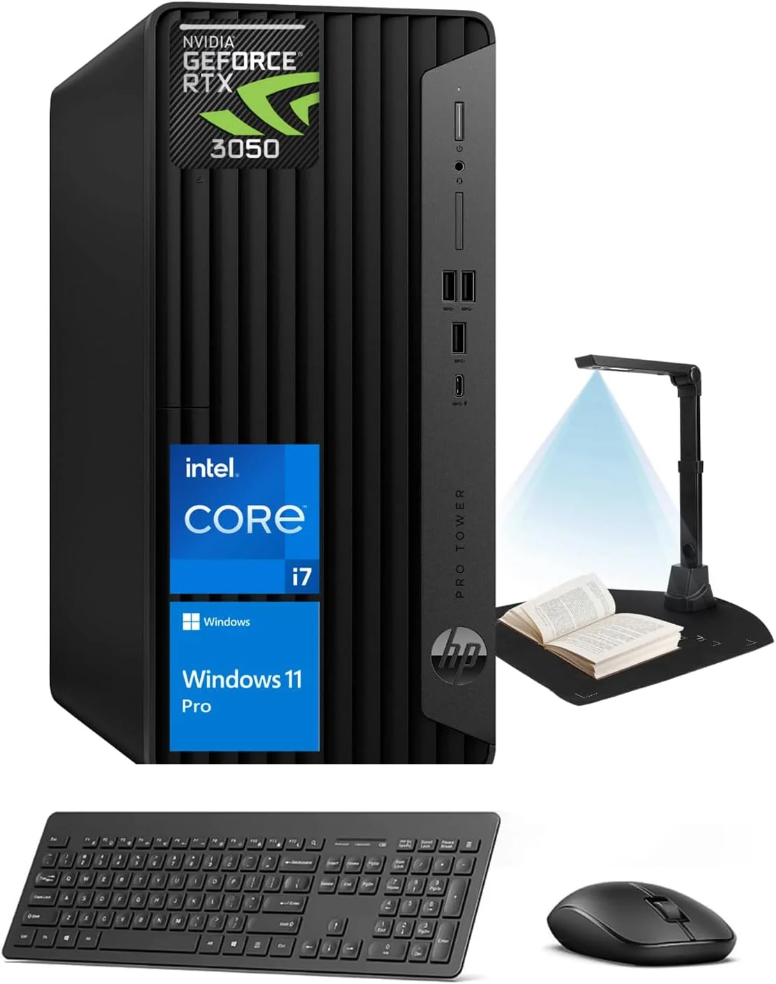 رومیزی تجاری HP Pro Tower 400 G9 – پردازنده نسل چهاردهم Intel i7-14700 • رم 32 گیگابایت DDR5 • حافظه اس اس دی 1 ترابایت • ویندوز 11 پرو • کارت گرافیک 6 گیگابایت RTX3050 + کیبورد، ماوس و اسکنر اسناد فرست ویو – رایانه شخصی با عملکرد بالا