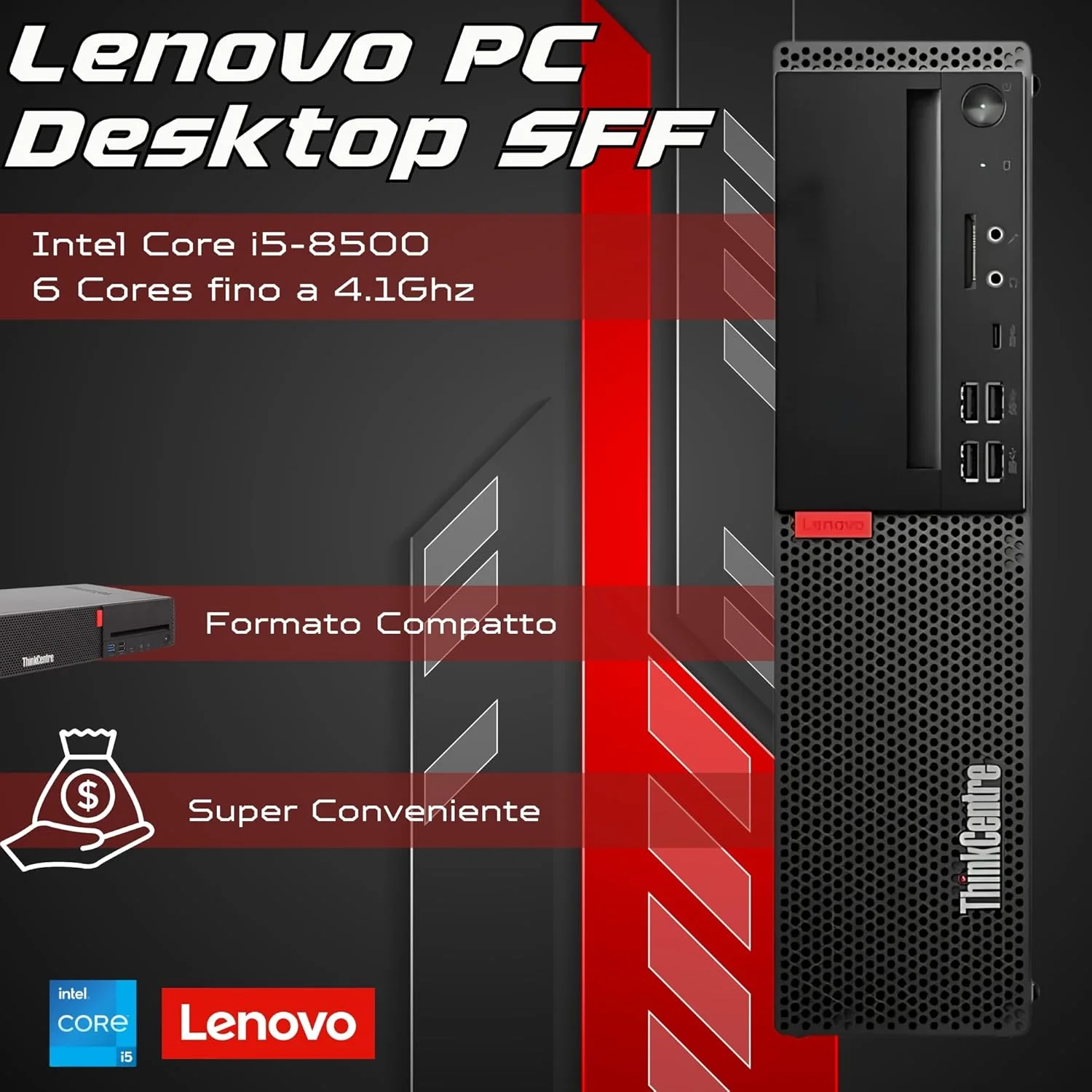 کامپیوتر رومیزی لنوو ThinkCentre Mx20s SFF | پردازنده Intel Core i5-8500 تا 4.10 گیگاهرتز | 8 گیگابایت رم | 256 گیگابایت SSD ویندوز 11 پرو | USB Type-C - ایستگاه اتصال 10-1 TPM 2.0