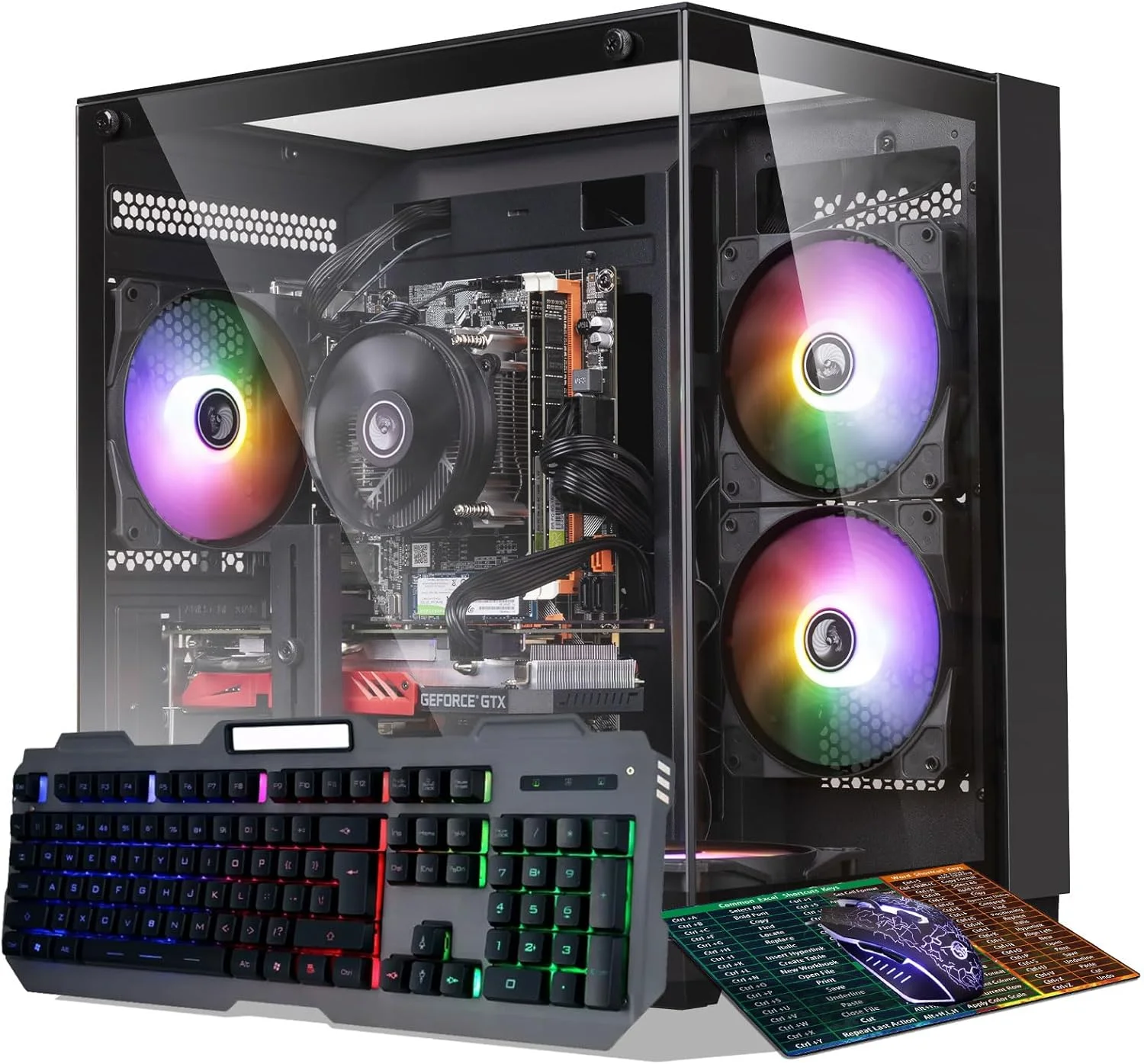 کامپیوتر رومیزی گیمینگ اسمبل شده، پردازنده Intel Core i7 (تا 3.9 گیگاهرتز)، کارت گرافیک GTX1660Super با 6 گیگابایت حافظه ویدیویی GDDR6، رم 16 گیگابایتی DDR4، اس اس دی 1 ترابایتی NVME، وای فای 5.0، فن RGB x4، مناسب برای بازی