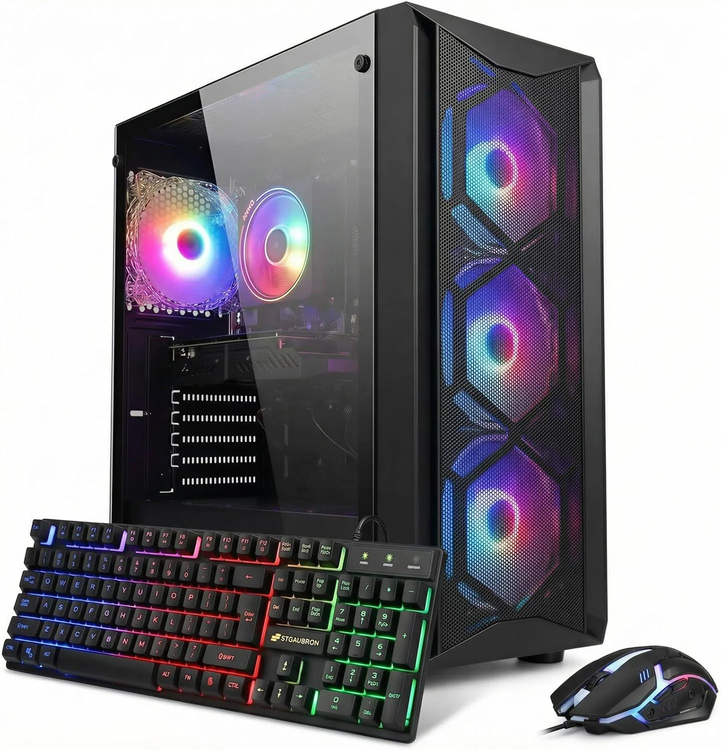 کامپیوتر رومیزی گیمینگ STGAubron، پردازنده Intel Core i7 نسل 8 تا 4.1 گیگاهرتز، GeForce RTX 3050 6G، رم 16G DDR4، حافظه SSD 512G، WiFi 6، BT 5.2، فن RGB x6، ویندوز 11 هوم