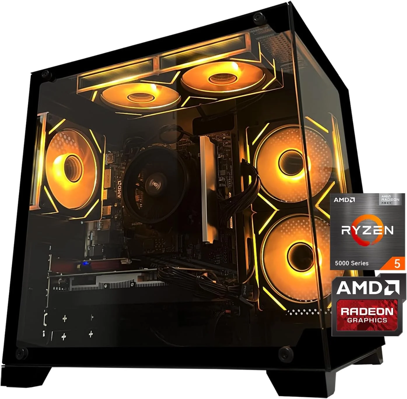 کامپیوتر رومیزی گیمینگ، AMD Ryzen 5 5500، کارت گرافیک RX6500XT 4GB، رم 16GB DDR4، SSD 512GB NVMe، فن های ARGB، طراحی بازی و کاربری اداری