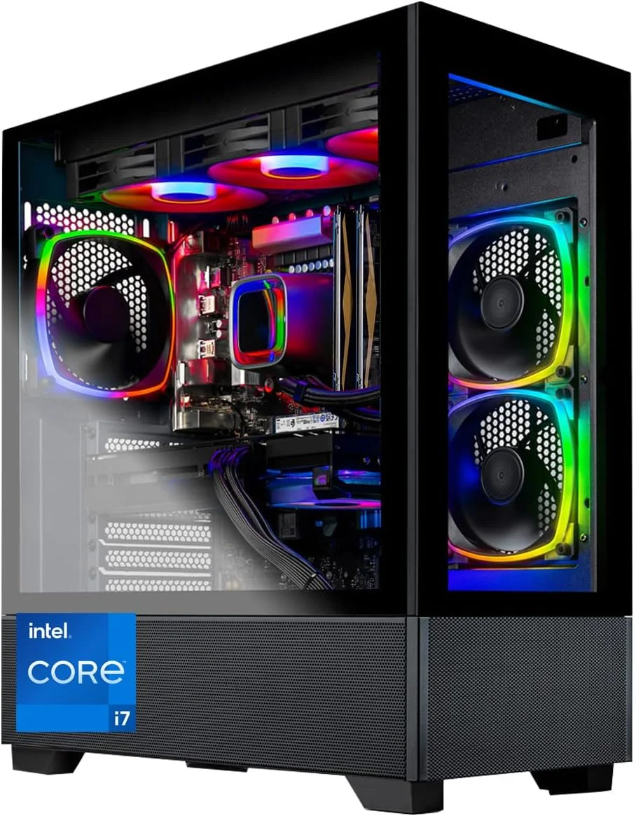 کامپیوتر گیمینگ دسکتاپ Skytech Gaming Azure – پردازنده Intel Core i7 12700F 2.1 GHz، کارت گرافیک NVIDIA RTX 4070 Ti، حافظه SSD NVME 1 ترابایتی، رم 16 گیگابایتی DDR4 3200، منبع تغذیه 750W Gold، خنک کننده مایع 360mm AIO، وای فای 11AC، ویندوز 11 Home 64 بیتی، مشکی