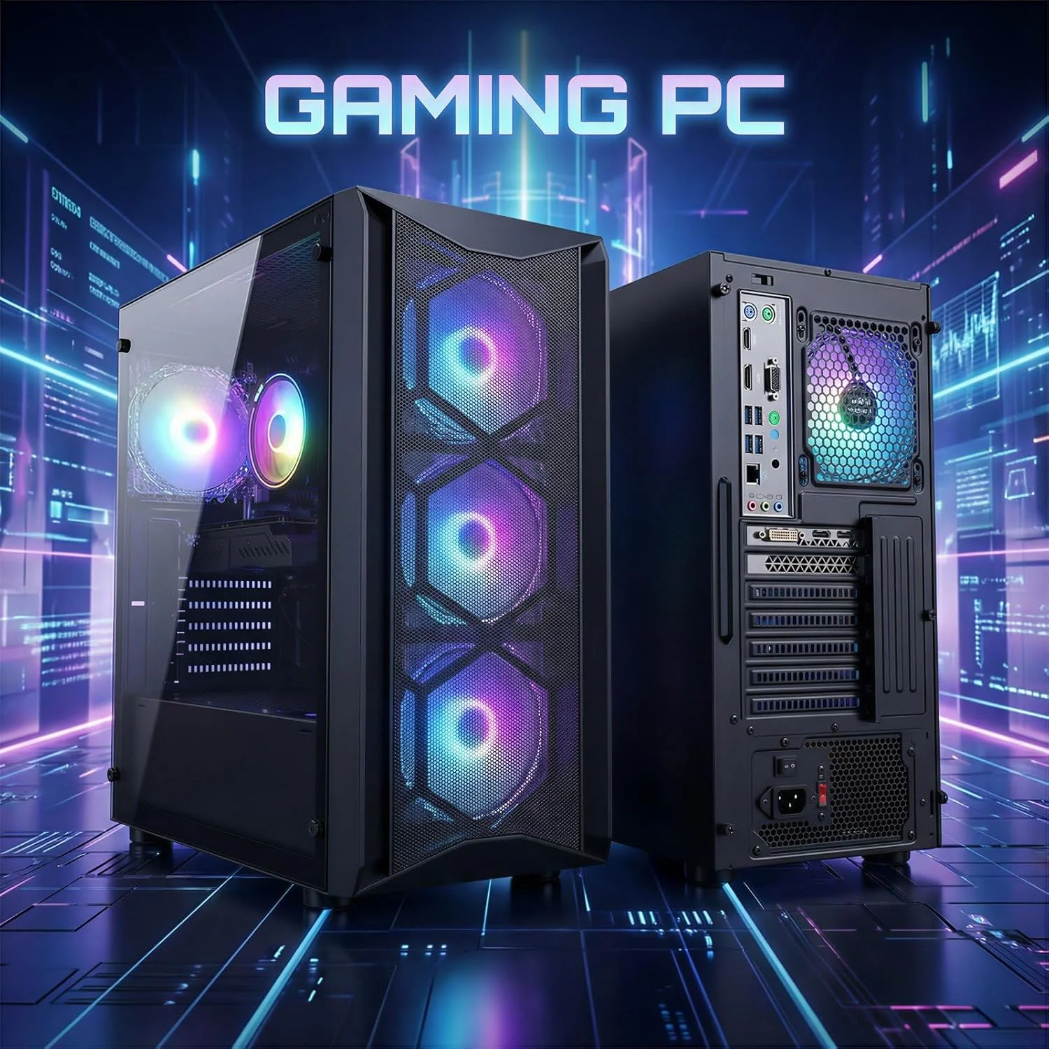 کامپیوتر رومیزی گیمینگ STGAubron، پردازنده Intel Core i7 نسل 8 تا 4.1 گیگاهرتز، GeForce RTX 3050 6G، رم 16G DDR4، حافظه SSD 512G، WiFi 6، BT 5.2، فن RGB x6، ویندوز 11 هوم