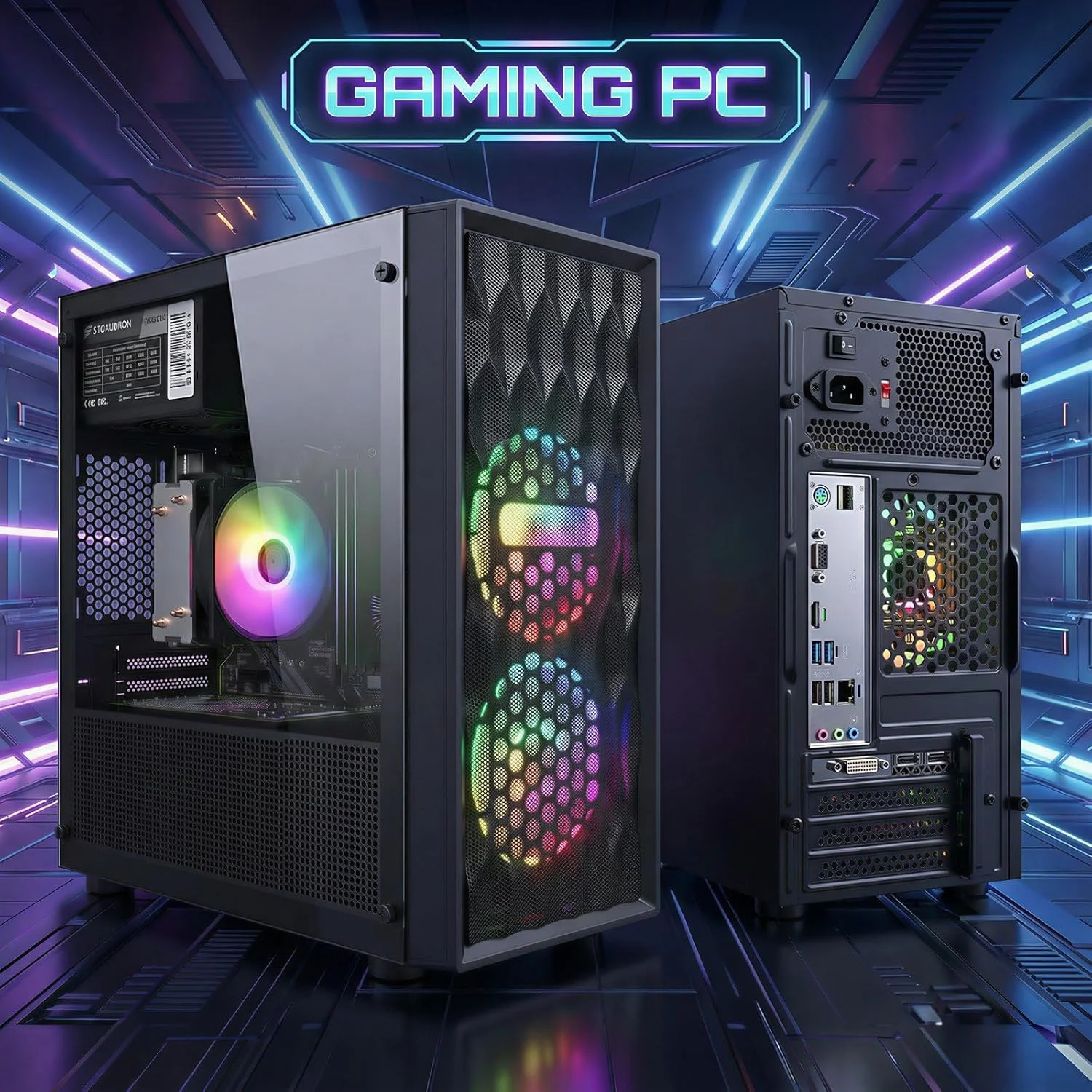 کامپیوتر رومیزی گیمینگ STGAubron، پردازنده AMD Ryzen 5 5500 تا 4.2 گیگاهرتز، کارت گرافیک GeForce RTX 3050 6G، رم 16 گیگابایتی DDR4، حافظه SSD 512 گیگابایتی، WiFi 6 و BT 5.0، فن RGB x 2، ویندوز 11 هوم - تصویر 3