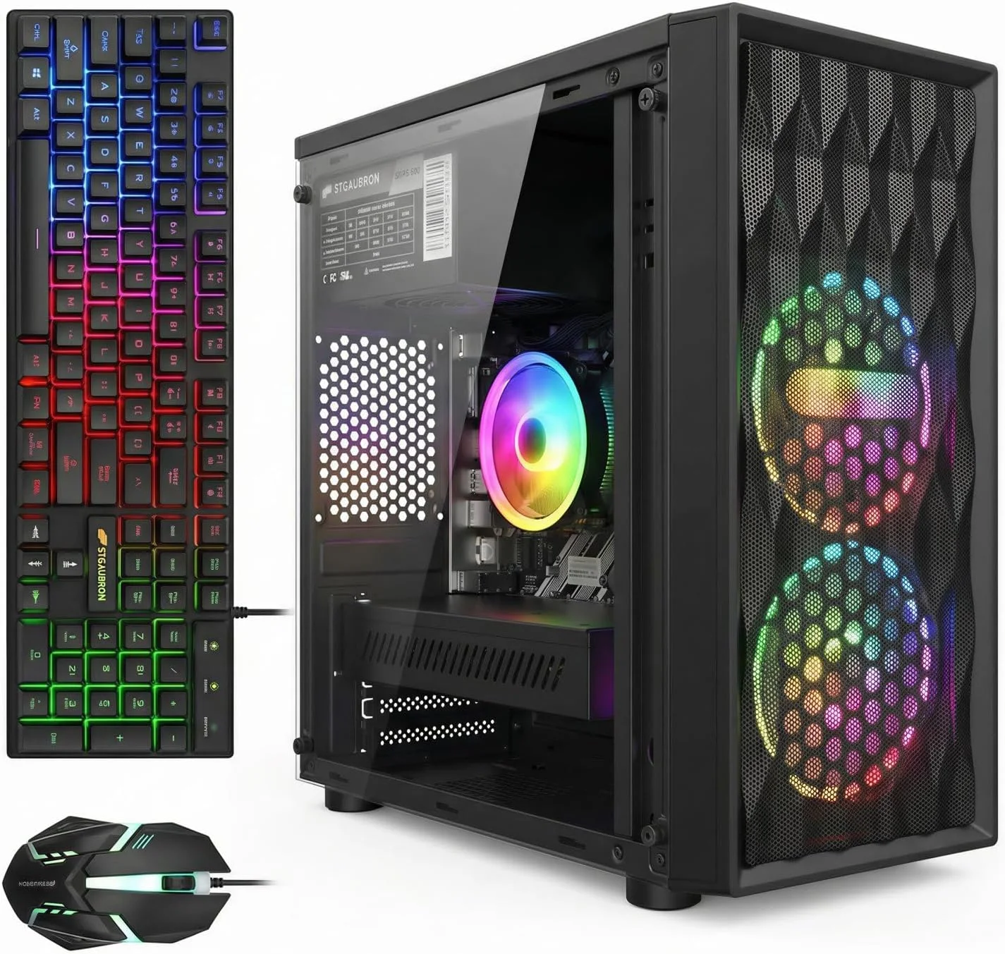 کامپیوتر رومیزی گیمینگ STGAubron، کارت گرافیک Radeon RX 560 4G، پردازنده Intel Core I7 نسل 8 تا 4.1 گیگاهرتز، 16 گیگابایت DDR4، 512 گیگابایت SSD، WiFi 6 و BT 5.2، فن RGB x2، ویندوز 11 هوم