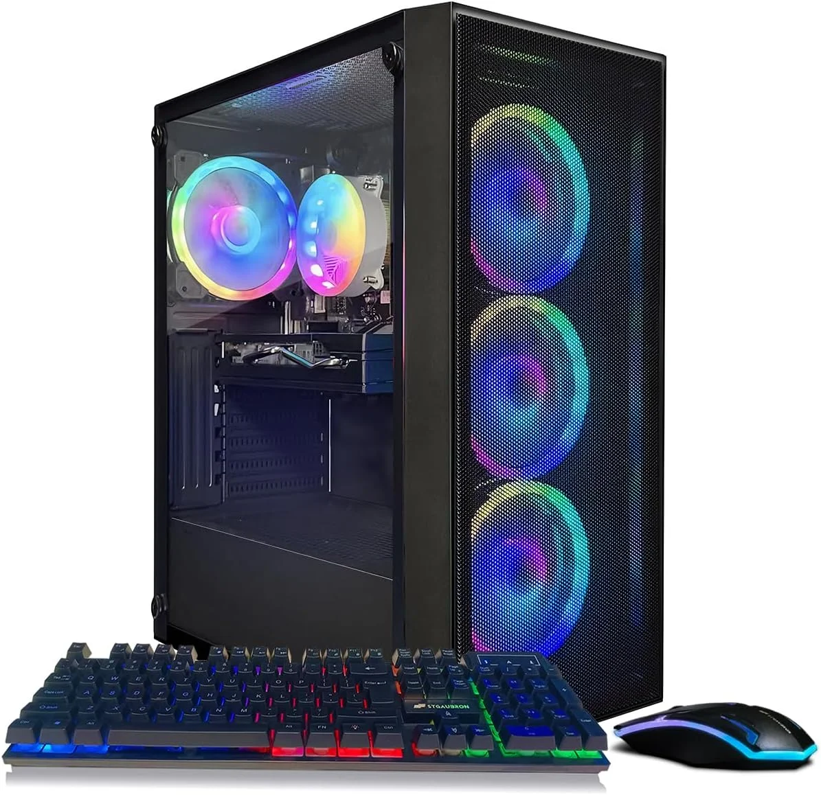 کامپیوتر رومیزی گیمینگ STGAubron، رادئون RX 580 8G، اینتل Core i7 نسل 8 تا 4.10 گیگاهرتز، 16 گیگابایت DDR4، 512 گیگابایت SSD، وای فای 6 و BT 5.2، فن RGB x4، ویندوز 11 هوم