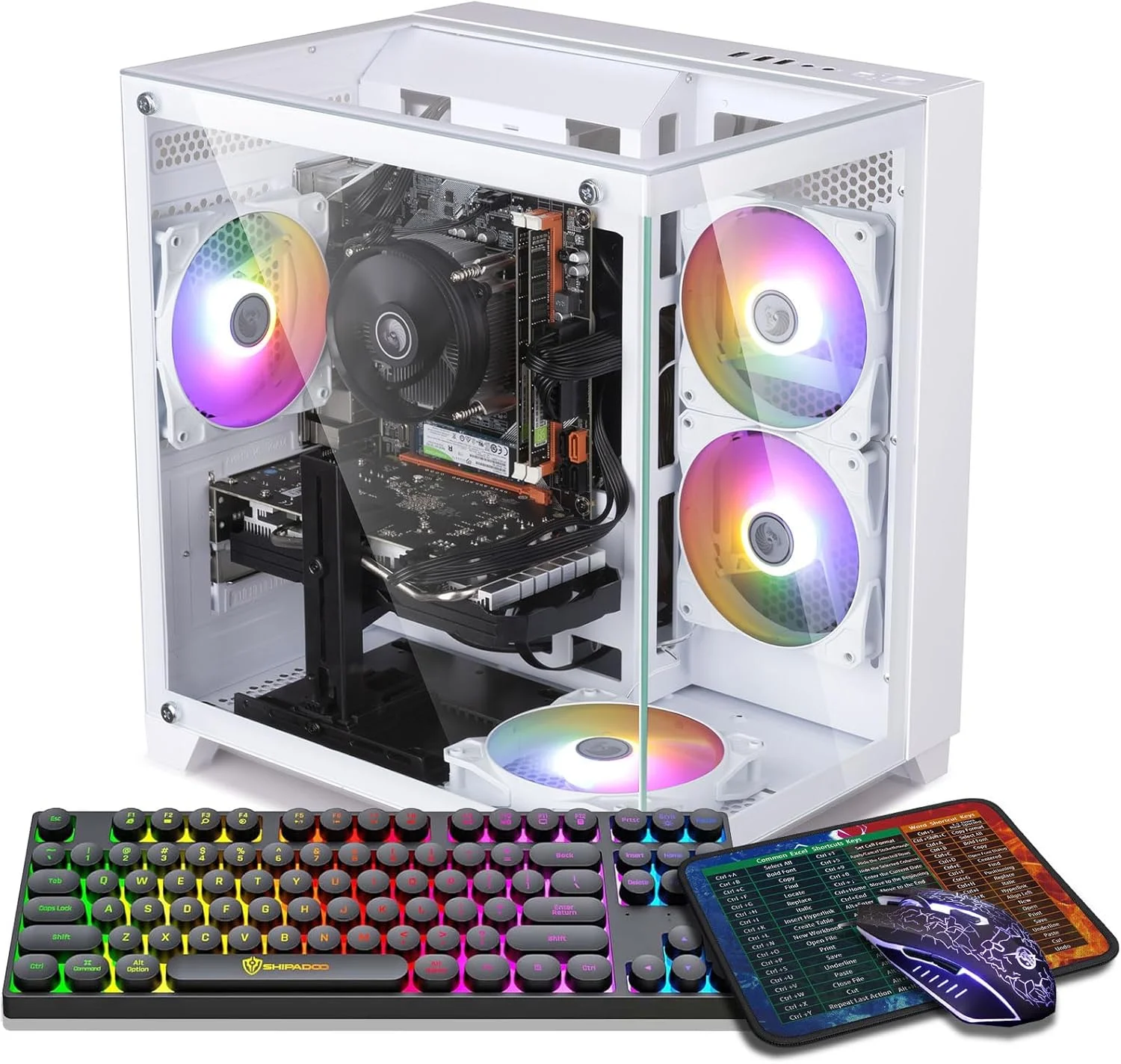 کامپیوتر رومیزی گیمینگ، پردازنده Intel Core I7 تا 3.9 گیگاهرتز، کارت گرافیک GTX 1050Ti 4G GDDR5، رم 16G DDR4، حافظه SSD NVME 1TB، وای فای 5.0، کیس کامپیوتر گیمینگ اسمبل شده با 4 فن RGB