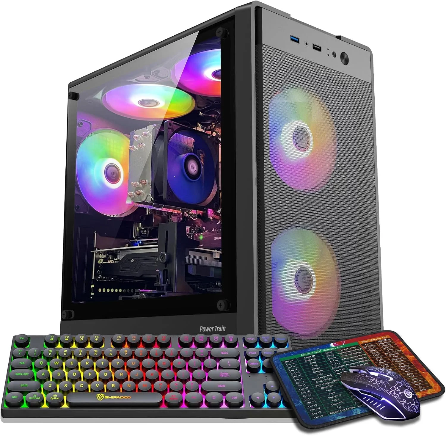 کامپیوتر رومیزی گیمینگ، کامپیوتر از پیش ساخته شده با پردازنده اینتل Core I7 تا 3.9 گیگاهرتز، GTX 1050Ti 4G، رم 16G DDR4، حافظه اس اس دی 1 ترابایتی NVME، فن خنک کننده ARGB، پشتیبانی از وای فای