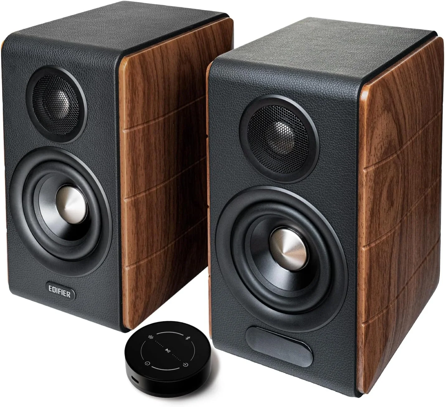 اسپیکرهای قفسه کتابی Hi-Fi ادیفایر مدل S880DB MKII، سیستم اسپیکر اکتیو 2.0 پریمیوم، مانیتور استودیویی صوتی Hi-Res 88 واتی با LDAC BT5.3، ورودی USB-C/Coaxial/Optical/RCA و خروجی ساب ووفر برای تلویزیون، کامپیوتر، گرامافون - گردویی