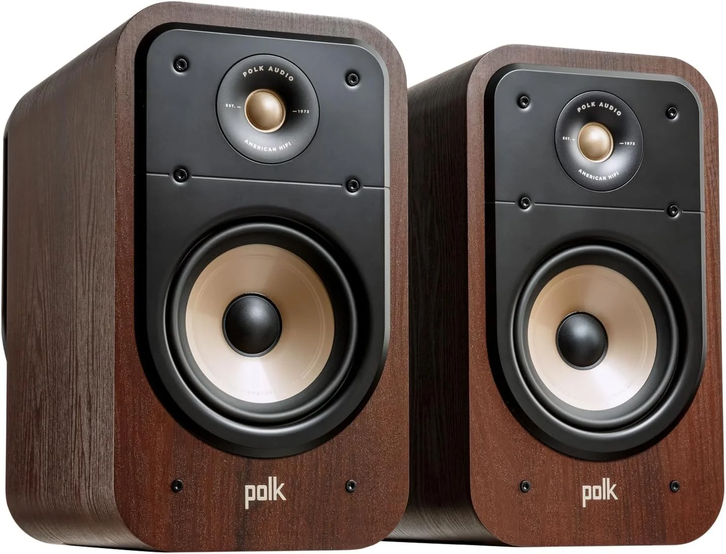 اسپیکر قفسه کتابی Polk Audio Signature Elite ES20 - دارای گواهینامه Hi-Res، سازگار با Dolby Atmos & DTS:X، تیوتر 1 اینچی و ووفر 6.5 اینچی، فناوری Power Port برای بیس قدرتمند (جفت، گردویی مدرن)