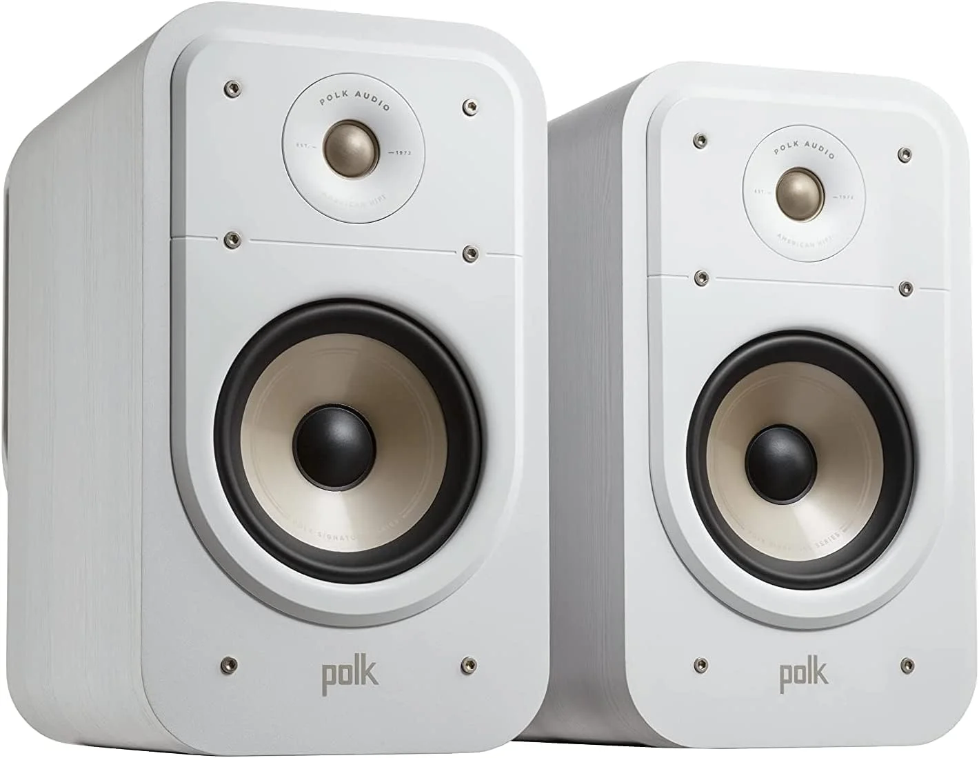 اسپیکر قفسه کتابی Polk Audio Signature Elite ES20 - دارای گواهینامه Hi-Res، سازگار با Dolby Atmos & DTS:X، تیوتر 1 اینچی و ووفر 6.5 اینچی، فناوری Power Port برای بیس بی دردسر (جفت، سفید شسته شده شیک)