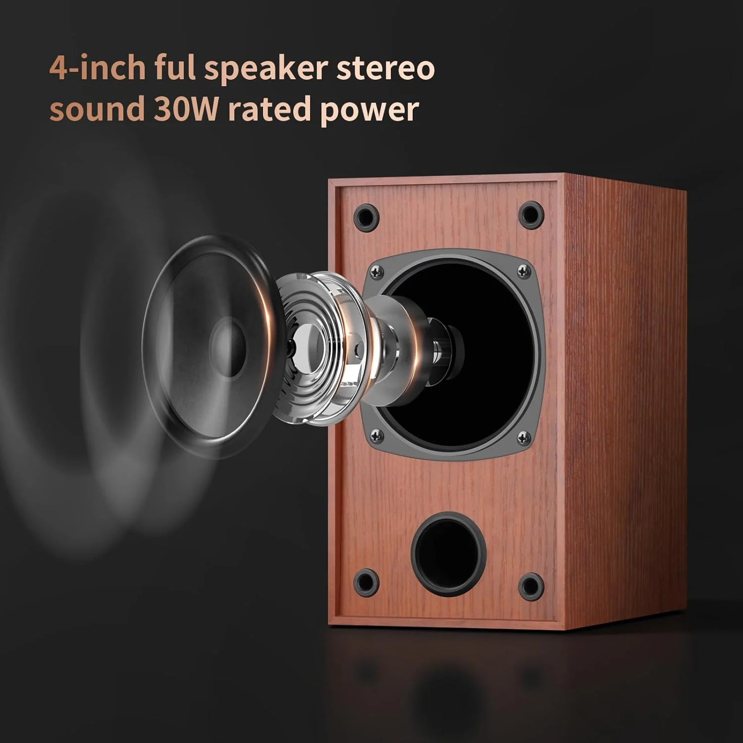 یک جفت بلندگوی قفسه کتاب پسیو، 30W * 2، بلندگوهای استریو Hi-Fi با درایور 4 اینچی فول رنج و نصب دیواری داخلی، محفظه چوبی MDF، ایده آل برای Turntable، نیاز به آمپلی فایر/گیرنده (قهوه ای)