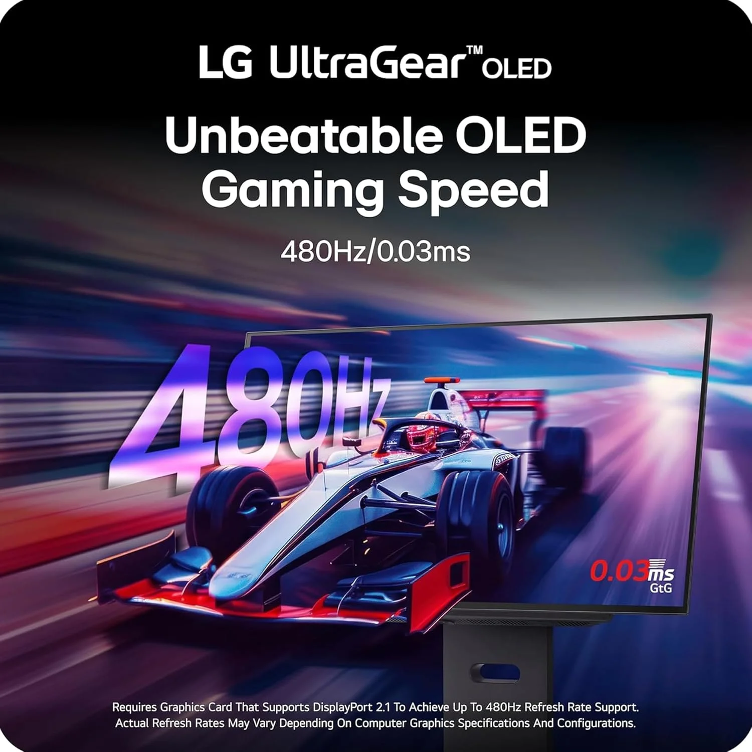 مانیتور گیمینگ 27 اینچی اولد LG مدل 27GX790A-B، رزولوشن QHD 1440p، نرخ بروزرسانی 480 هرتز، زمان پاسخگویی 0.03 میلی‌ثانیه، DisplayPort 2.1، True Black 400، NVIDIA G-Sync، AMD FreeSync Premium Pro، HDMI، USB، پایه با قابلیت تنظیم ارتفاع/چرخش/شیب، رنگ مشکی
