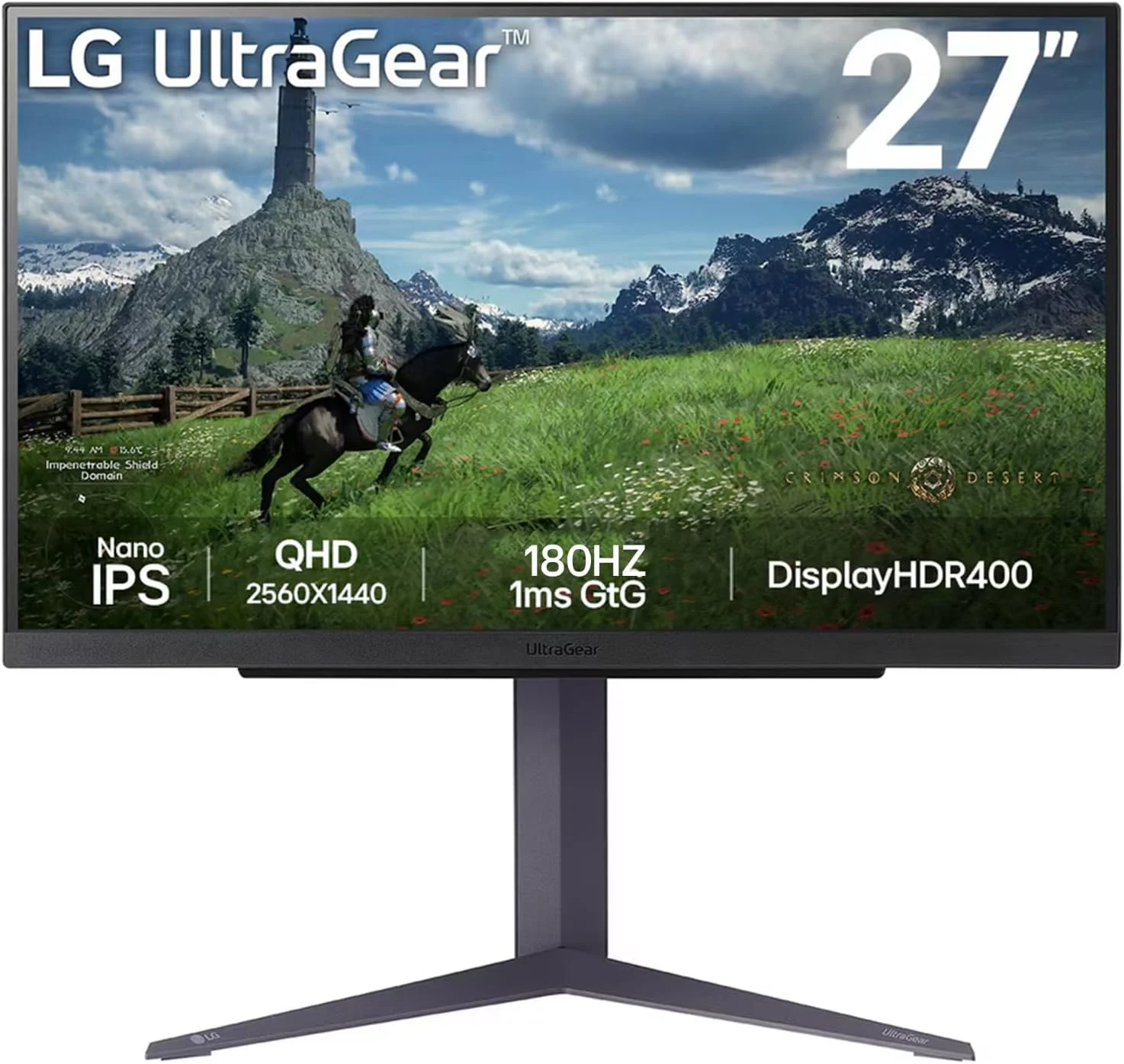 مانیتور گیمینگ ال‌جی Ultragear مدل 27GS85Q، ۲۷ اینچ، QHD، 2560 x 1440، Nano IPS، ۱ میلی‌ثانیه (GtG)، ۱۸۰ هرتز، سازگار با NVIDIA G-SYNC، AMD FreeSync، HDR 400، پایه با قابلیت تنظیم شیب/ارتفاع/چرخش، HDMI، DP، خروجی HP، مشکی