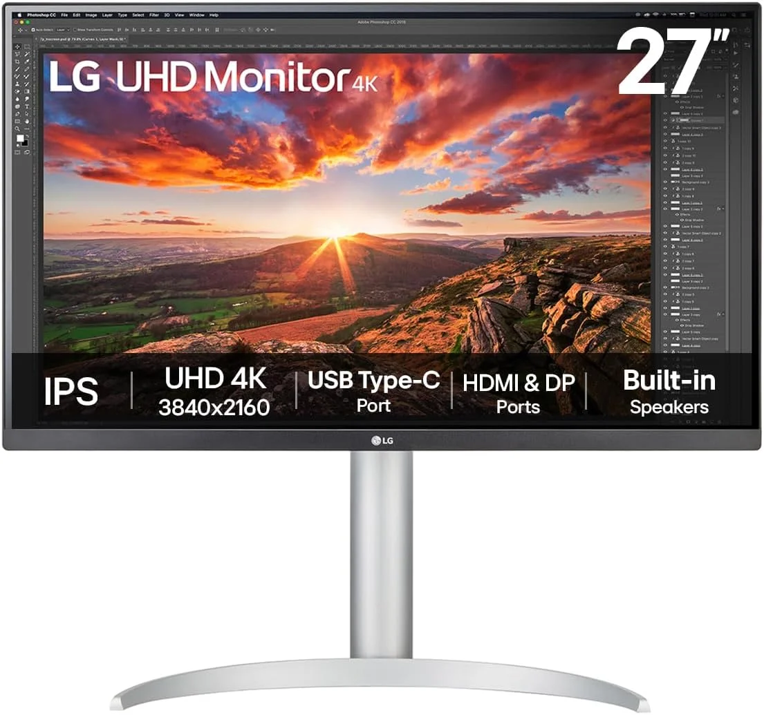 مانیتور ال‌جی UHD مدل 27UP850K – صفحه نمایش 27 اینچی 4K IPS، نرخ 60 هرتز، زمان پاسخگویی 5 میلی‌ثانیه، پوشش 95% فضای رنگی DCI-P3، DisplayHDR 400، نمایشگر با رزولوشن بالا برای تولید محتوا، دارای بلندگوهای داخلی، HDMI، DisplayPort، USB-C، سفید
