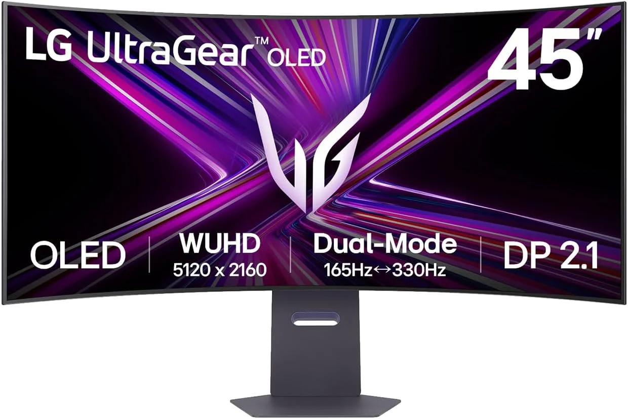 مانیتور گیمینگ اولد ال‌جی UltraGear GX9 مدل 45GX950A-B - خمیده 45 اینچی WOLED با رزولوشن 5K2K، دو حالت 165-330 هرتز، 0.03 میلی‌ثانیه، 275-1300 نیت، FreeSync Premium Pro، HDR 400، بلندگو، DP 2.1، HDMI 2.1، USB-C، مشکی