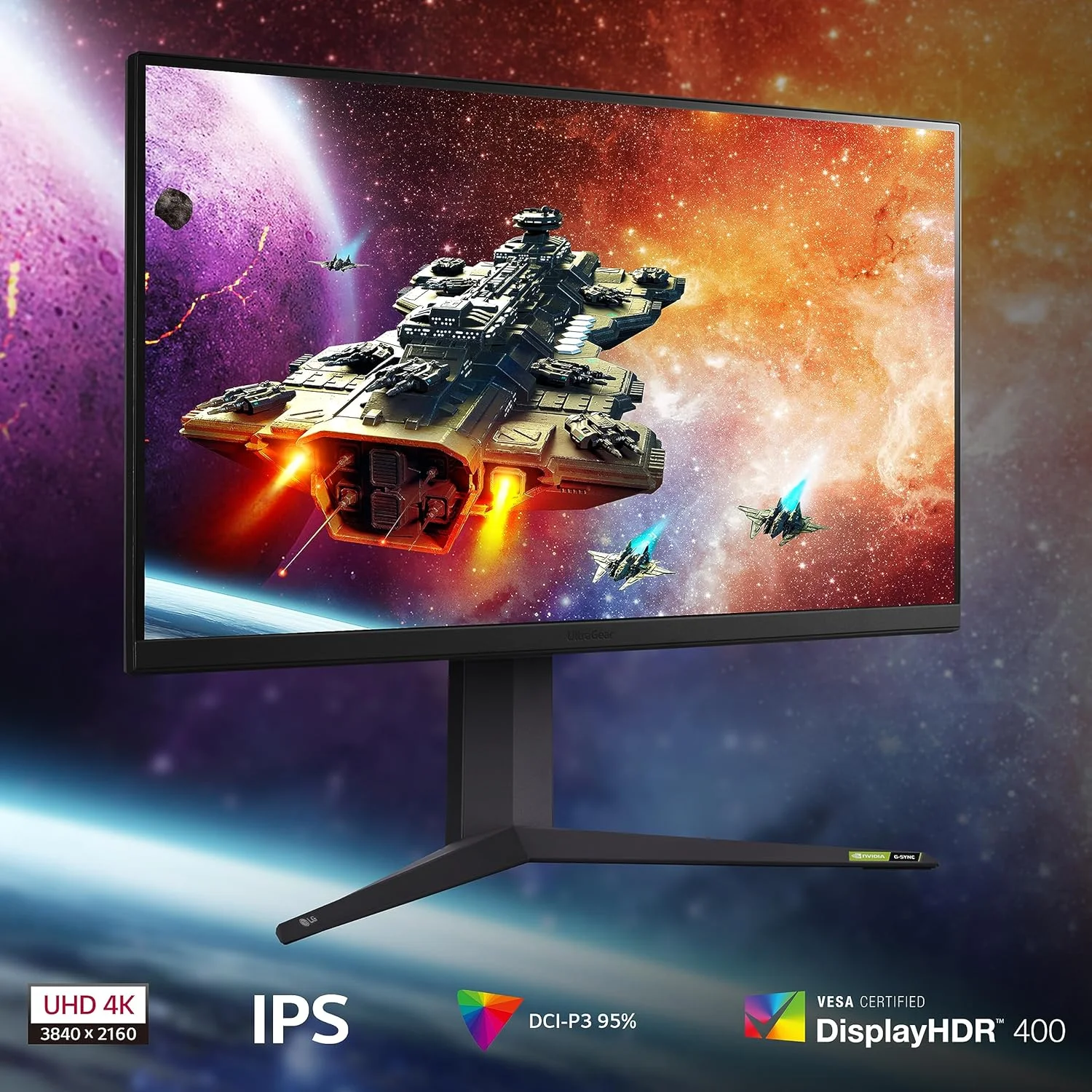 مانیتور گیمینگ 4K ال‌جی UltraGear مدل 32GR93U، سایز 31.5 اینچ، کیفیت 4K، نرخ نوسازی 144 هرتز، زمان پاسخ‌گویی 1 میلی‌ثانیه GtG، پنل IPS، HDR 10، سازگار با NVIDIA G-Sync و AMD FreeSync، دارای قابلیت Smart Energy Saving، پورت Displayport و HDMI