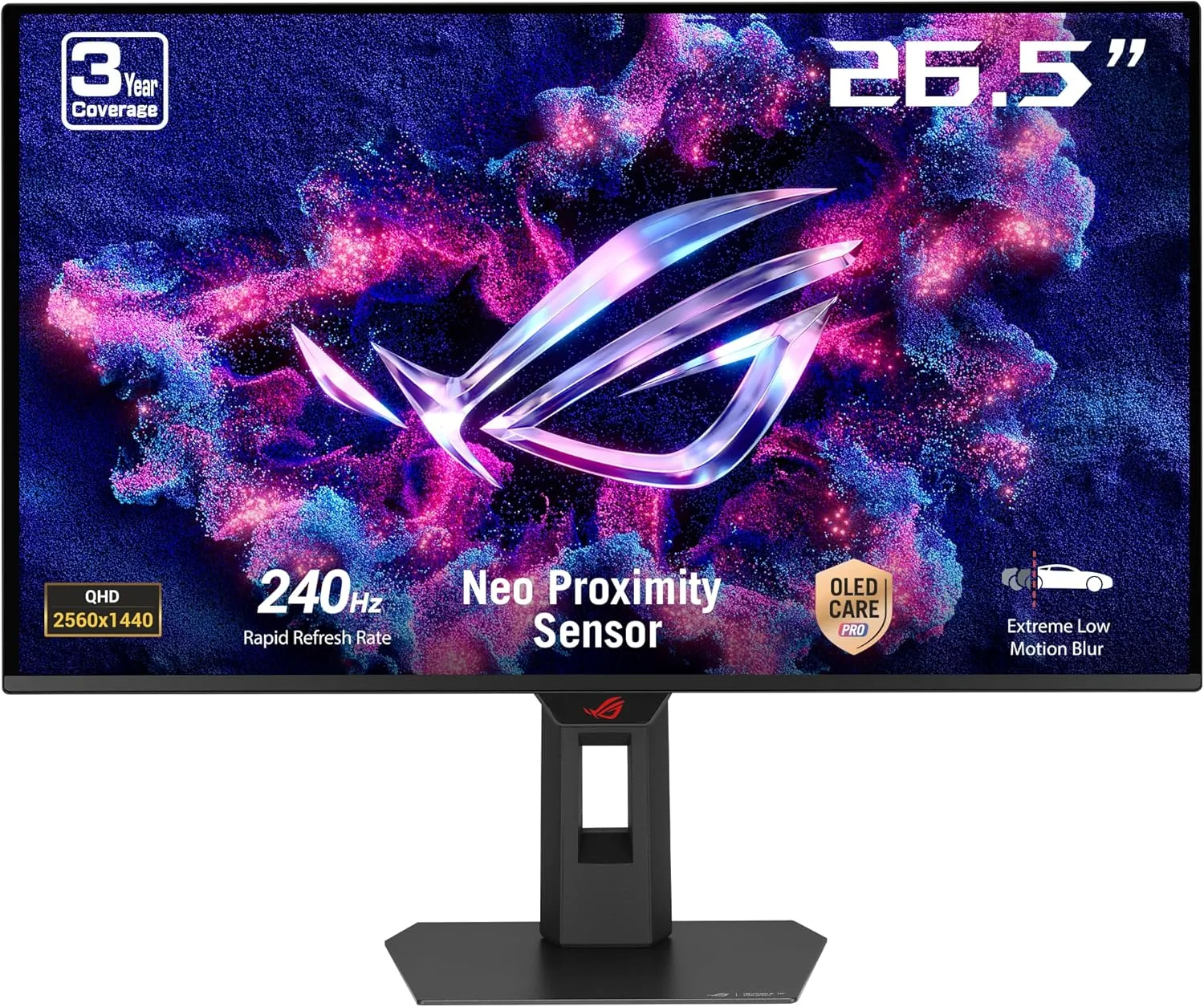 مانیتور گیمینگ 26.5 اینچی ایسوس ROG Strix OLED XG27AQDMES، نرخ نوسازی 240 هرتز، کیفیت QHD، پنل، مجموعه ROG Care Pro، ضد پرش - مشکی