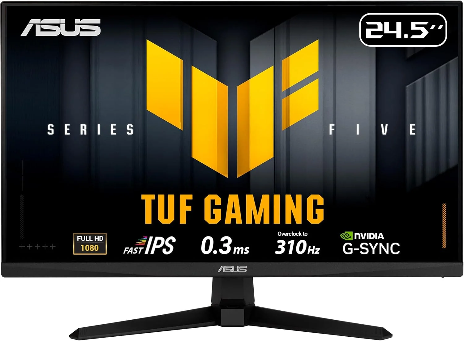 مانیتور گیمینگ 24.5 اینچی ایسوس TUF Gaming Series 5 مدل VG259QMR5A - پنل Fast-IPS، نرخ نوسازی 310 هرتز، زمان پاسخگویی 0.3 میلی‌ثانیه، سازگار با G-SYNC، FreeSync Premium، Extreme Low Motion Blur Sync، پوشش 99% sRGB، DisplayWidget، Gaming AI