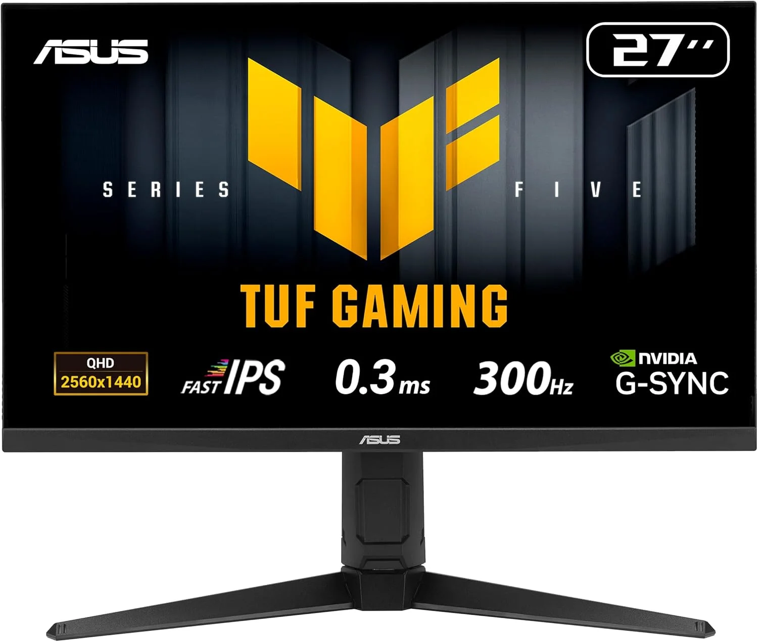 مانیتور گیمینگ 27 اینچی ایسوس سری TUF Gaming VG27AQML5A: پنل QHD Fast-IPS، نرخ نوسازی 300 هرتز، زمان پاسخگویی 0.3 میلی‌ثانیه، سازگار با AMD FreeSync™ Premium و NVIDIA® G-SYNC®، فناوری ELMB SYNC، VESA DisplayHDR™ 400 - مشکی
