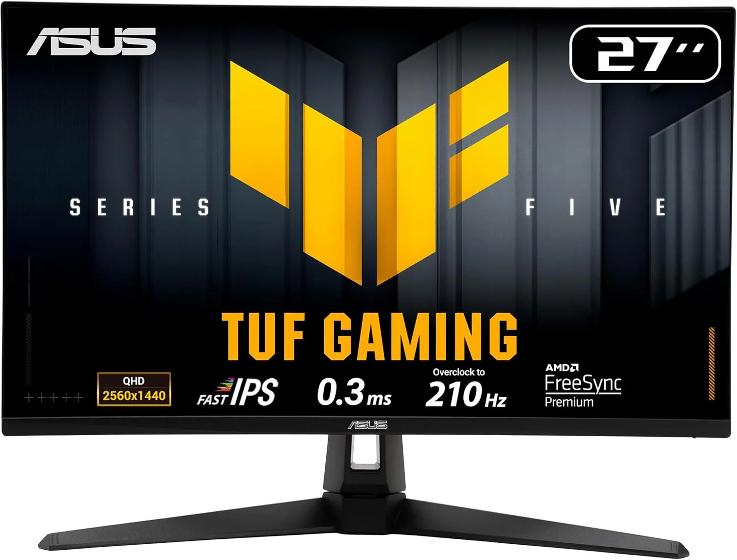مانیتور گیمینگ 27 اینچی ایسوس TUF با کیفیت 1440P مدل (VG27AQ5A) - QHD (2560 x 1440)، نرخ نوسازی 210 هرتز (OC)، زمان پاسخگویی 0.3 میلی‌ثانیه، پنل Fast IPS، فناوری Extreme Low Motion Blur Sync، FreeSync Premium، بلندگوها، DisplayWidget Center، Gaming AI،