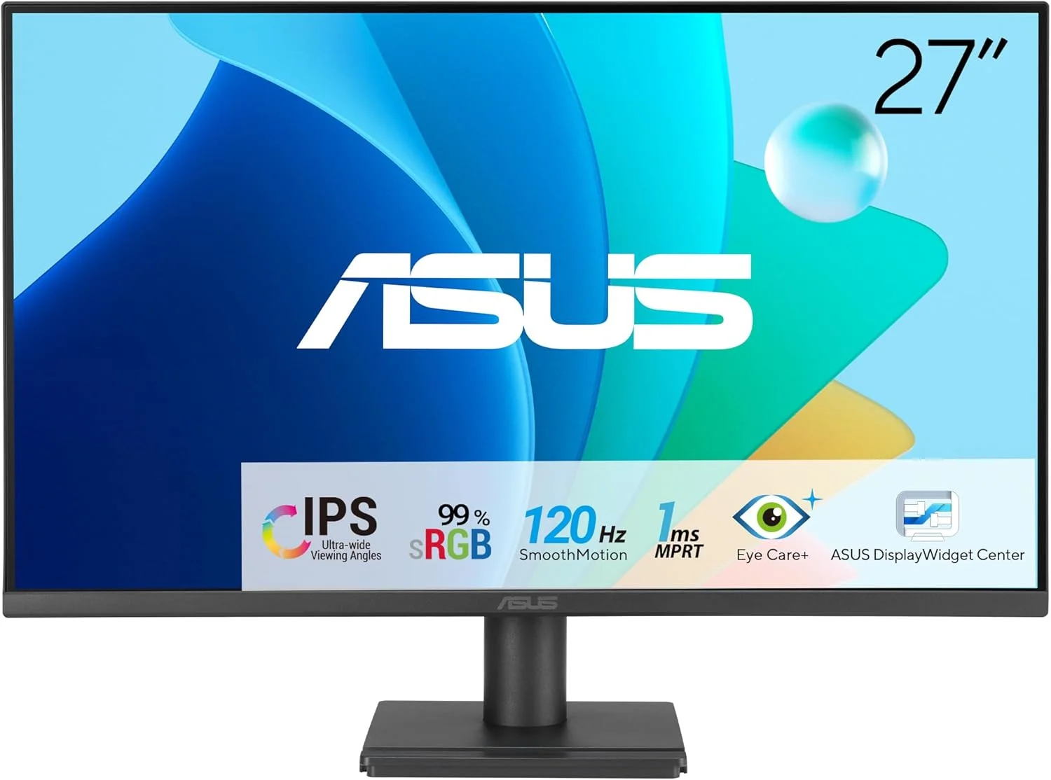 مانیتور گیمینگ ASUS VA279HG Eye Care: ۲۷ اینچ، IPS، Full HD، پوشش ۹۹% sRGB، بدون حاشیه، ۱۲۰ هرتز، Adaptive-Sync، زمان پاسخگویی ۱ میلی‌ثانیه MPRT، HDMI، VGA، نور آبی کم، بدون پرش تصویر، قابلیت نصب روی دیوار - مشکی