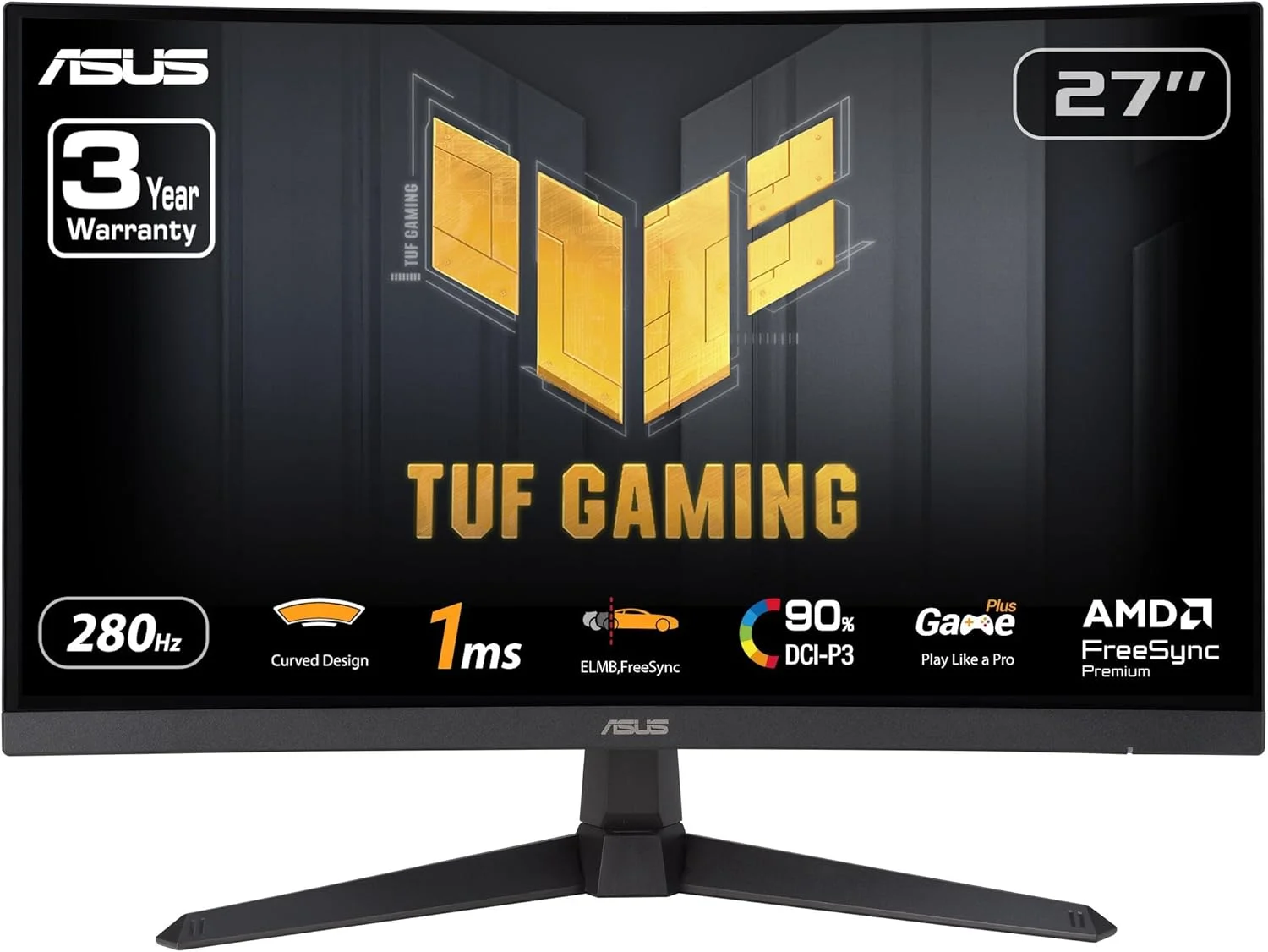مانیتور خمیده گیمینگ 27 اینچی ایسوس TUF (VG27VQM1B) - فول اچ دی، 1500R، 280 هرتز، 1 میلی ثانیه، Extreme Low Motion Blur، FreeSync Premium، Shadow Boost، Eye Care، 90% DCI-P3، DisplayWidget Center