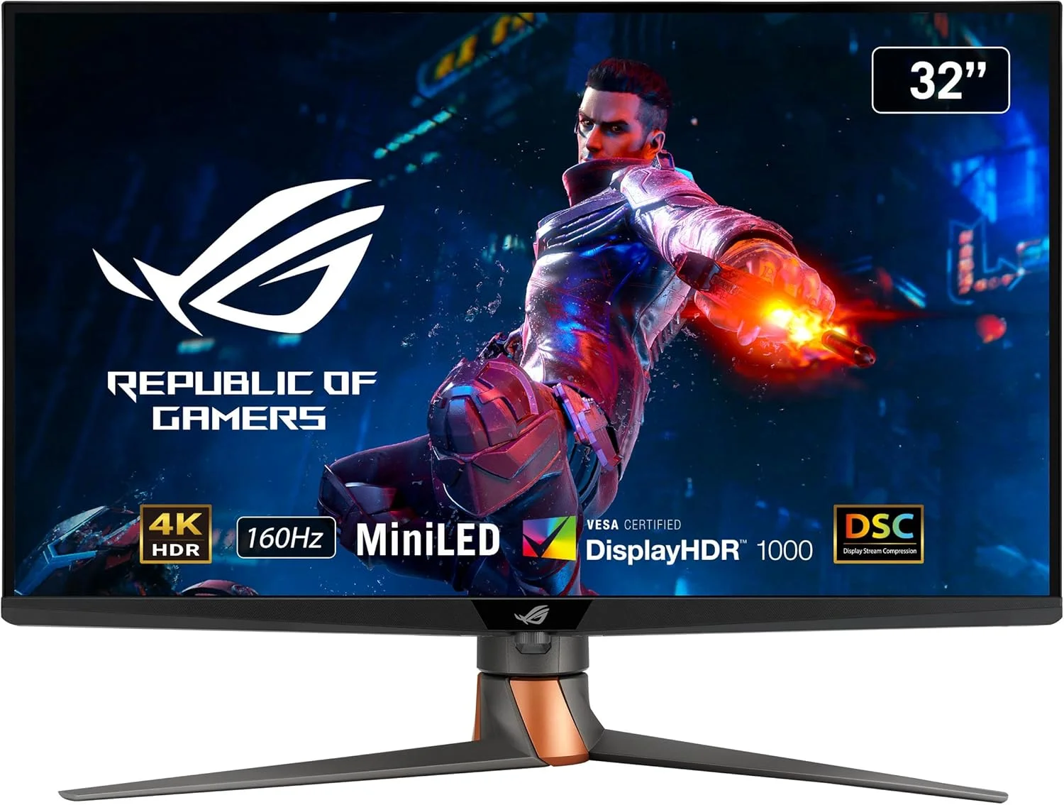 مانیتور گیمینگ ایسوس ROG Swift PG32UQXR با کیفیت 4K و نرخ نوسازی 160 هرتز - 32 اینچ 4K UHD (3840 x 2160)، 160 هرتز، 1 میلی‌ثانیه، DisplayHDR 1000، mini LED، local dimming، فناوری Quantum Dot، FreeSync Premium Pro، HDMI 2.1، DP 2.1