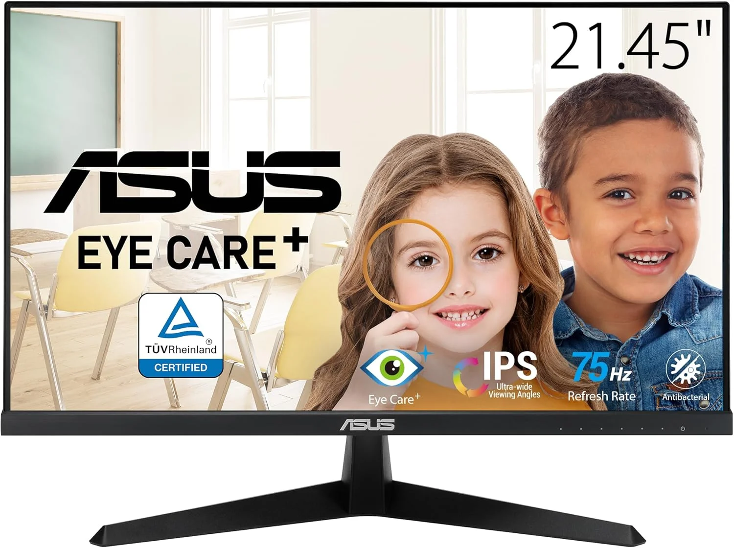 مانیتور مراقبت از چشم ASUS VY229Q سایز 22 اینچ (21.45 اینچ قابل مشاهده) FHD (1920 x 1080)، IPS، 75 هرتز، IPS، 1 میلی‌ثانیه (MPRT)، FreeSync، فناوری Eye Care Plus، یادآوری استراحت، فیلتر نور آبی، بدون پرش، Display Port