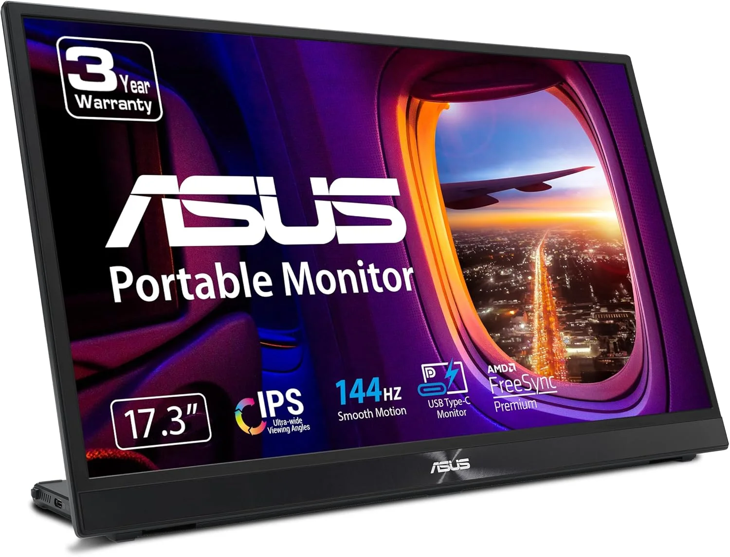 مانیتور قابل حمل 17 اینچی ایسوس ZenScreen (MB17AHG) - Full HD، IPS، 144 هرتز، USB Type-C، FreeSync Premium، Eye Care، پایه L شکل، قابلیت نصب روی سه پایه، HDMI، دارای گواهی FSC، مشکی
