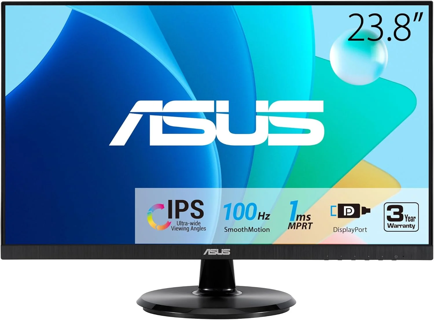 مانیتور 24 اینچی ایسوس (23.8 اینچ قابل مشاهده) مدل VA24DQF - IPS، فول اچ دی، بدون حاشیه، 100 هرتز، 1 میلی ثانیه، Adaptive-Sync، برای کار و بازی، نور آبی کم، بدون پرش تصویر، DisplayPort