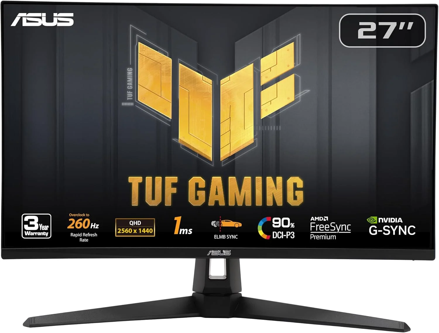 مانیتور گیمینگ 27 اینچی ایسوس TUF Gaming مدل (VG27AQM1A) - QHD (2560 x 1440)، 260 هرتز، 1 میلی‌ثانیه، IPS سریع، Extreme Low Motion Blur Sync، Freesync Premium، سازگار با G-SYNC، DisplayHDR400، 3 سال 