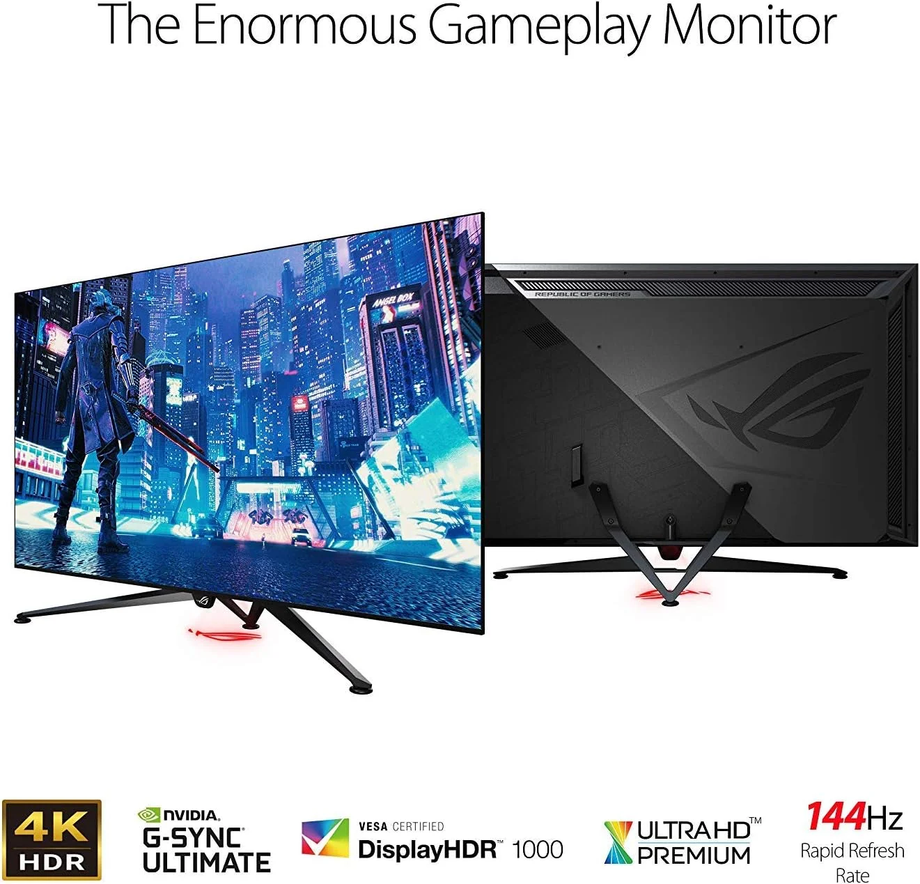 نمایشگر/مانیتور گیمینگ بزرگ ASUS ROG Swift PG65UQ - 65 اینچ 4K (3840 x 2160)، نور پس‌زمینه مستقیم کامل (FALD) با 384 ناحیه، 144 هرتز، G-SYNC Ultimate، DisplayHDR1000، کوانتوم دات، پشتیبانی از VRR برای Xbox One*، کنترل از راه دور - تصویر 2